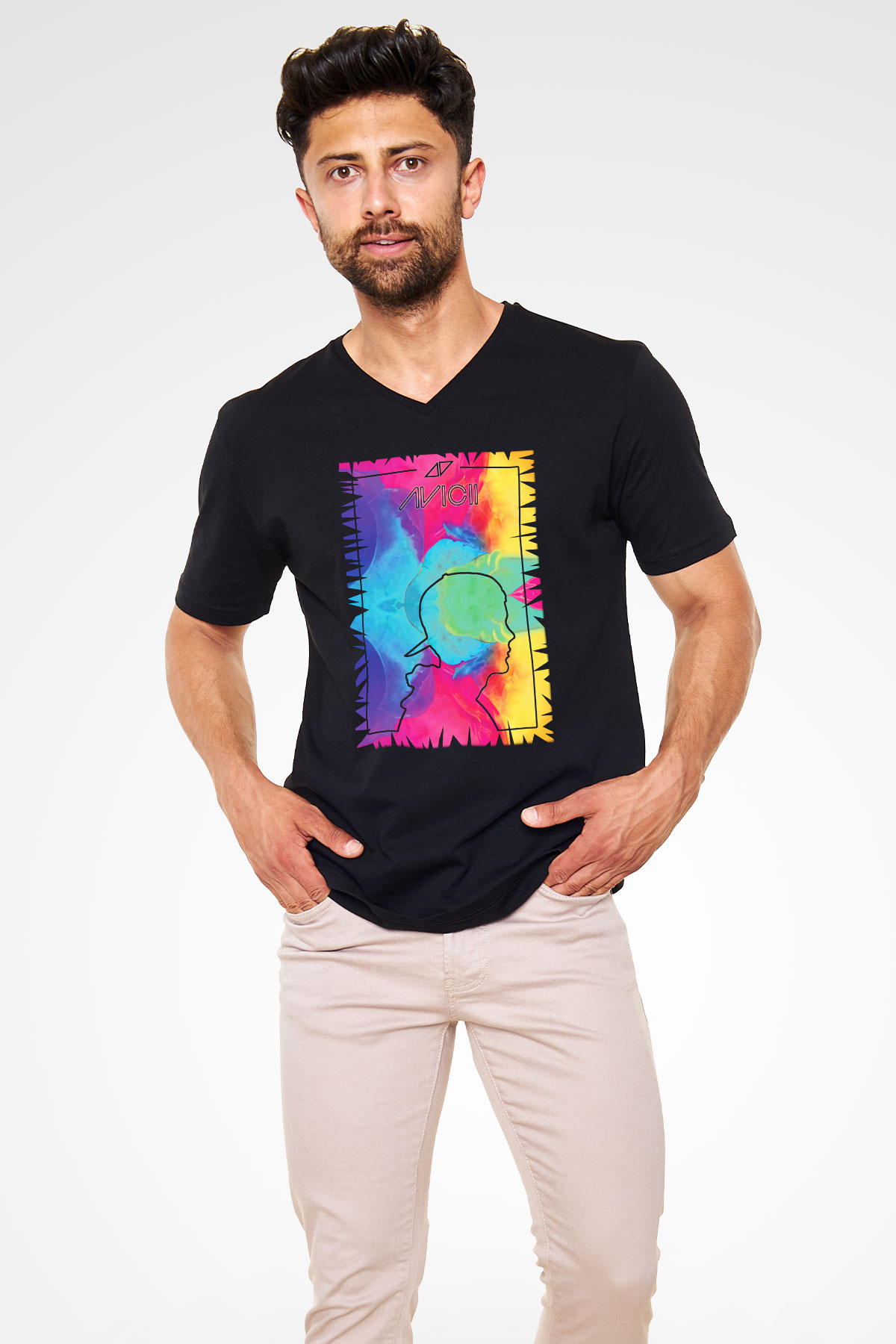 Avicii Siyah Unisex V Yaka Tişört T-Shirt