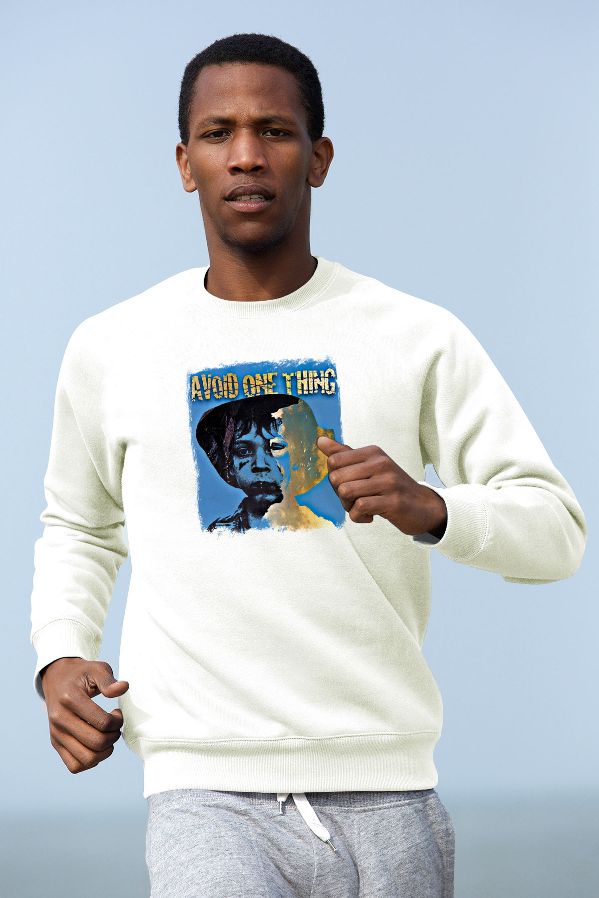 Avoid One Thing Baskılı Unisex Beyaz Sweatshirt