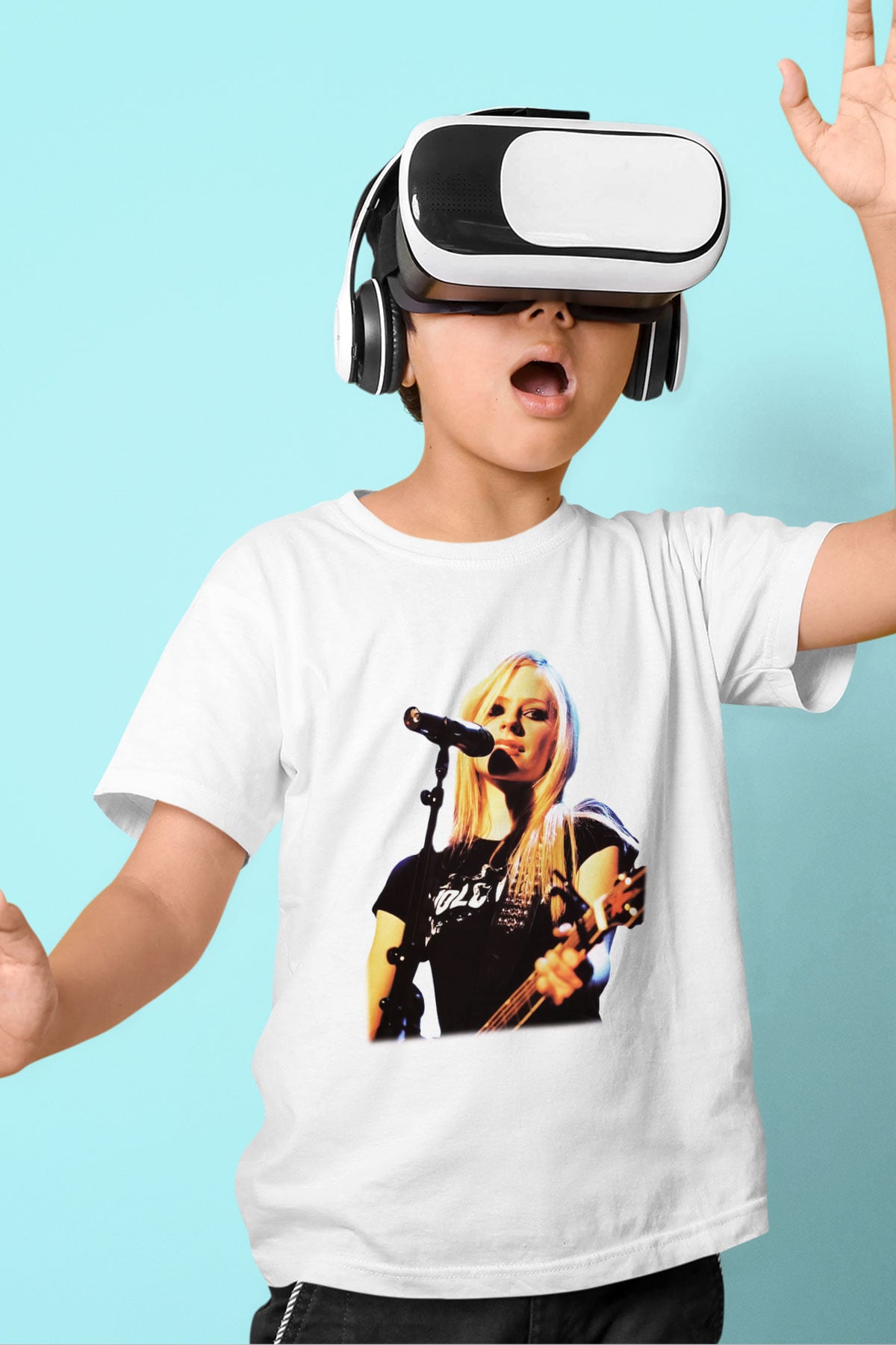 Avril Lavigne Baskılı Beyaz Unisex Çocuk Tişört