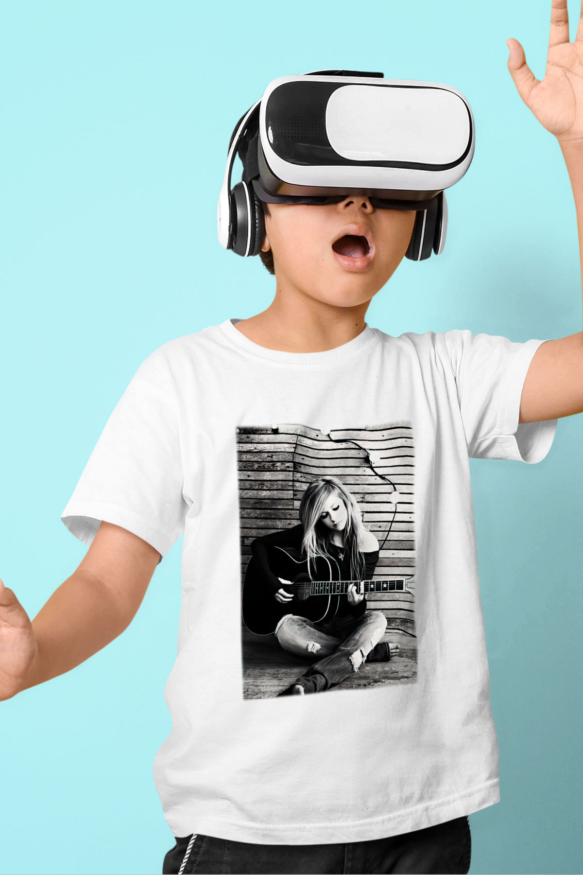 Avril Lavigne Baskılı Beyaz Unisex Çocuk Tişört