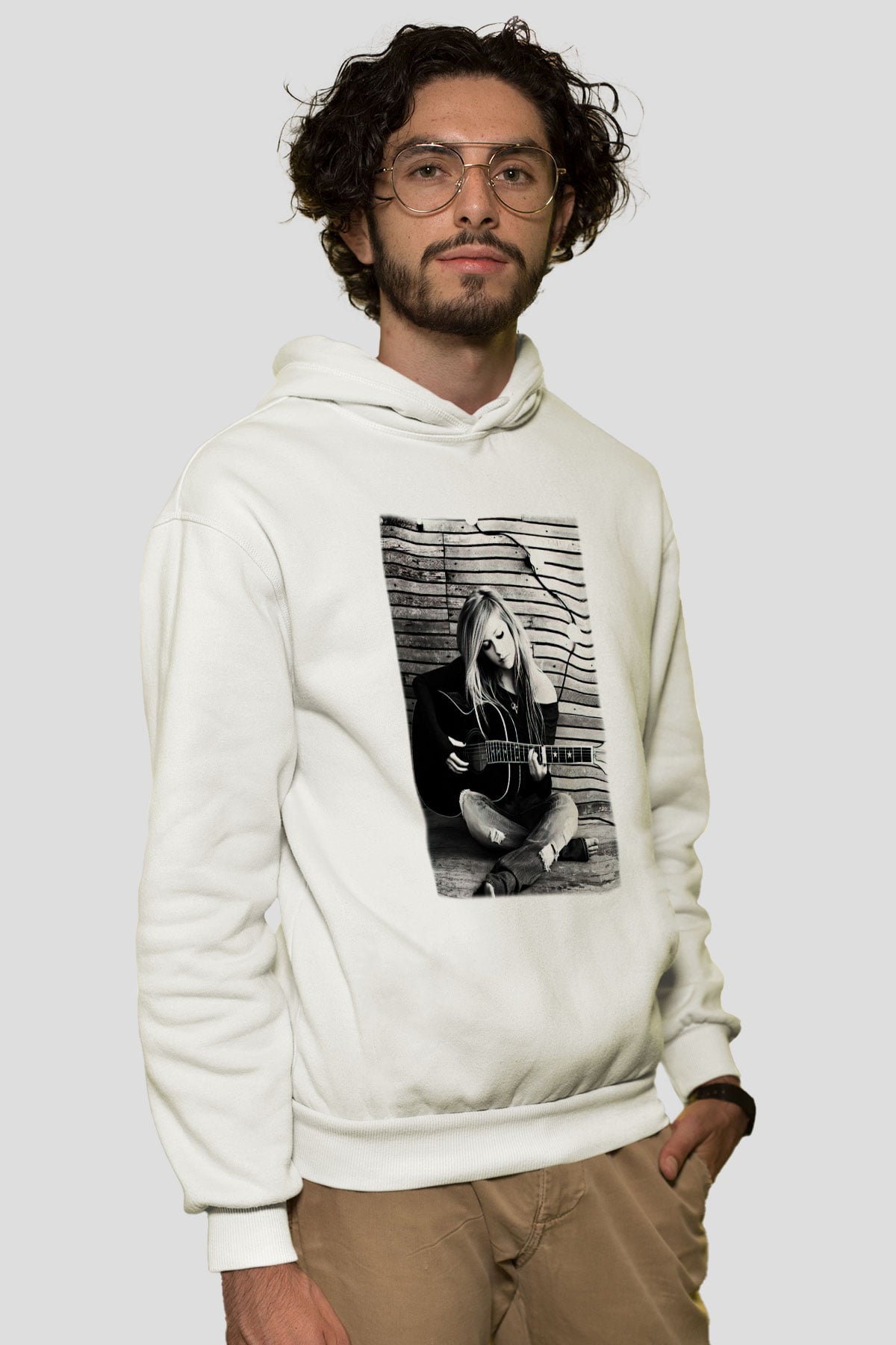 Avril Lavigne Beyaz Unisex Kapşonlu Sweatshirt