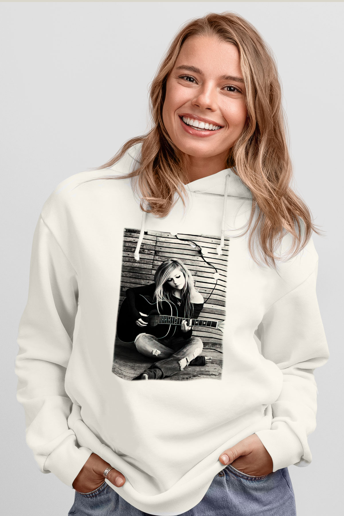 Avril Lavigne Beyaz Unisex Kapşonlu Sweatshirt