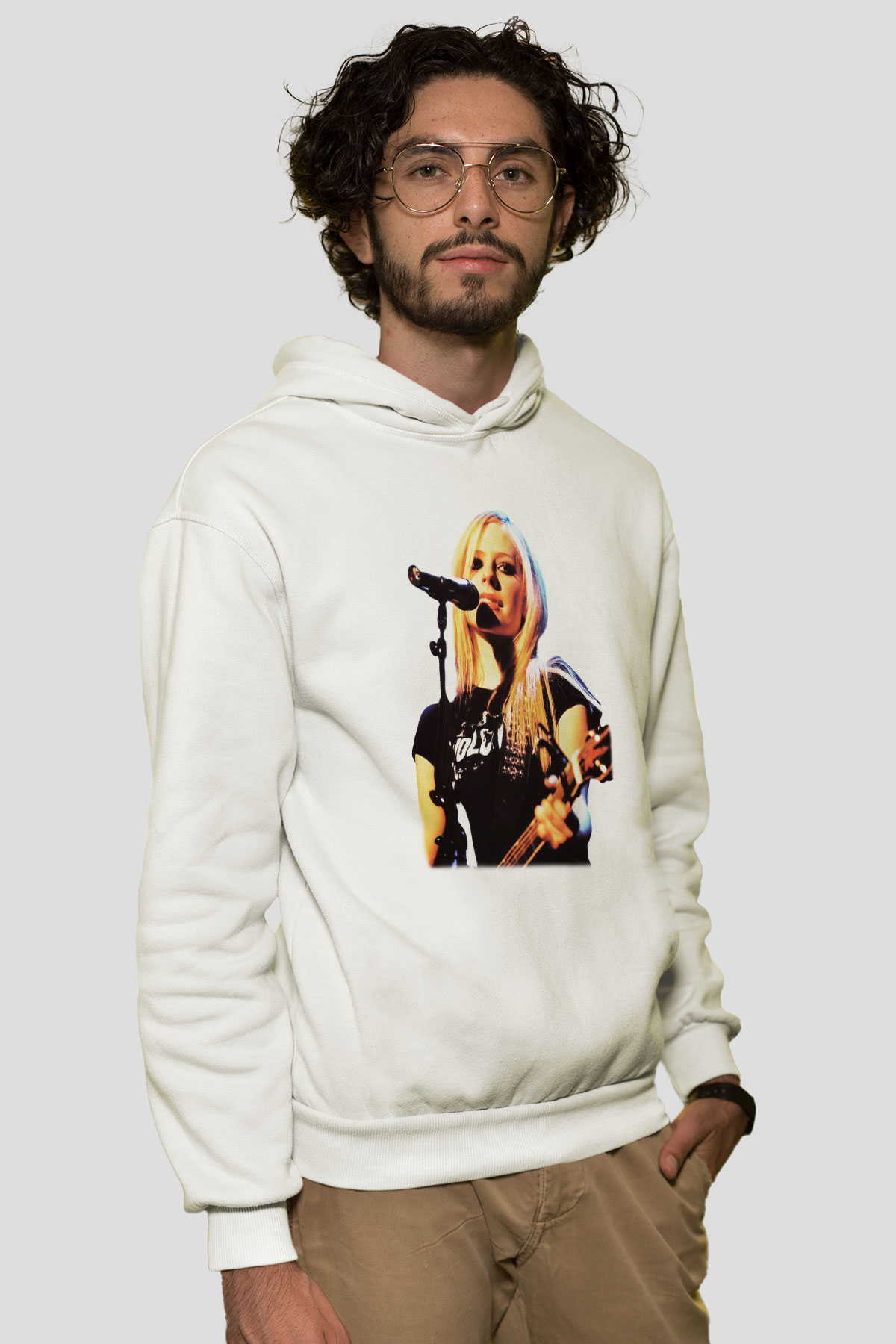 Avril Lavigne Beyaz Unisex Kapşonlu Sweatshirt