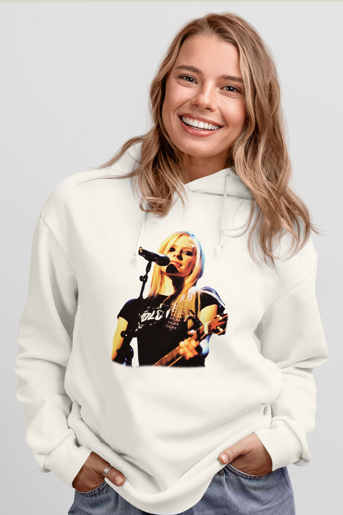 Avril Lavigne Beyaz Unisex Kapşonlu Sweatshirt