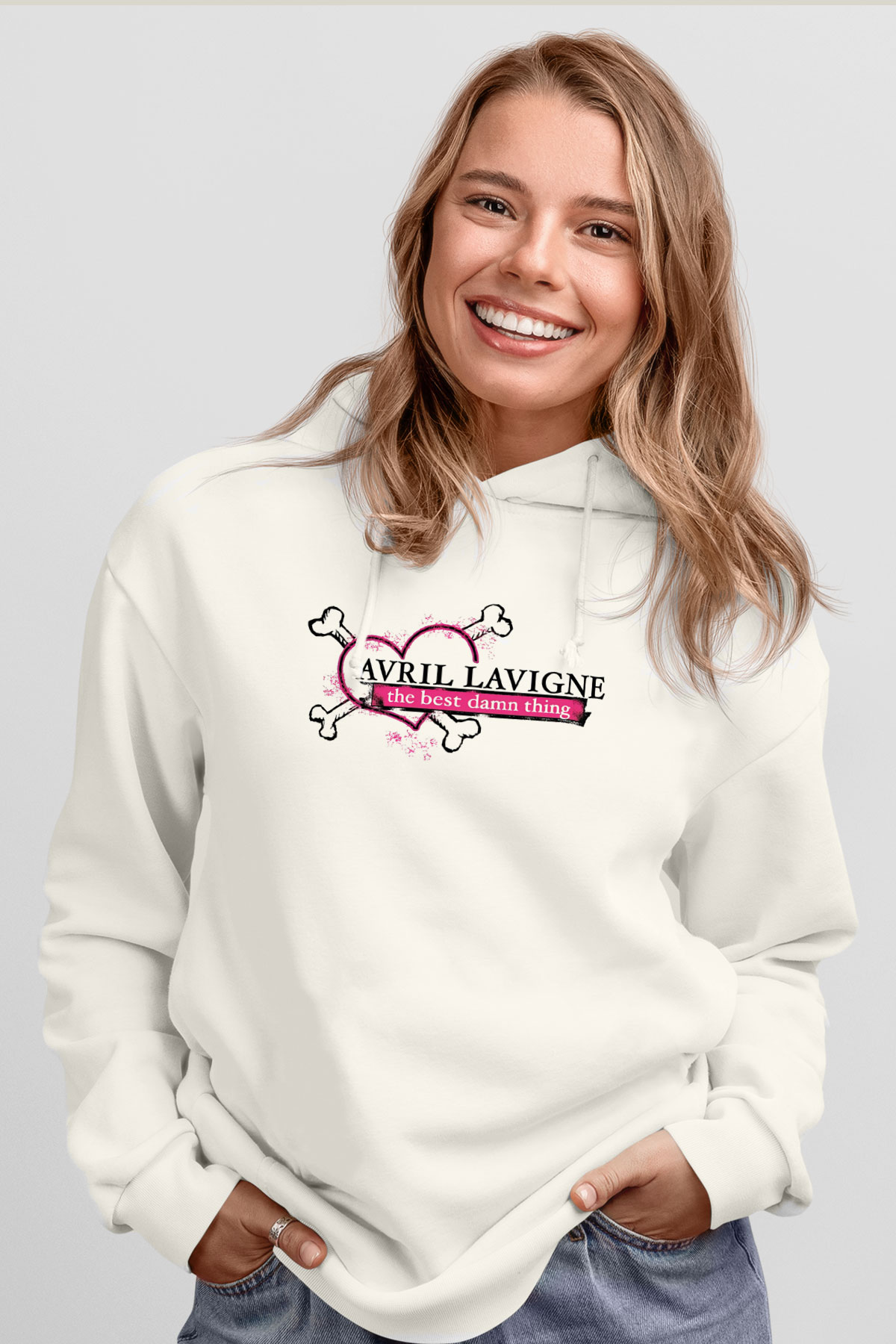 Avril Lavigne Beyaz Unisex Kapşonlu Sweatshirt