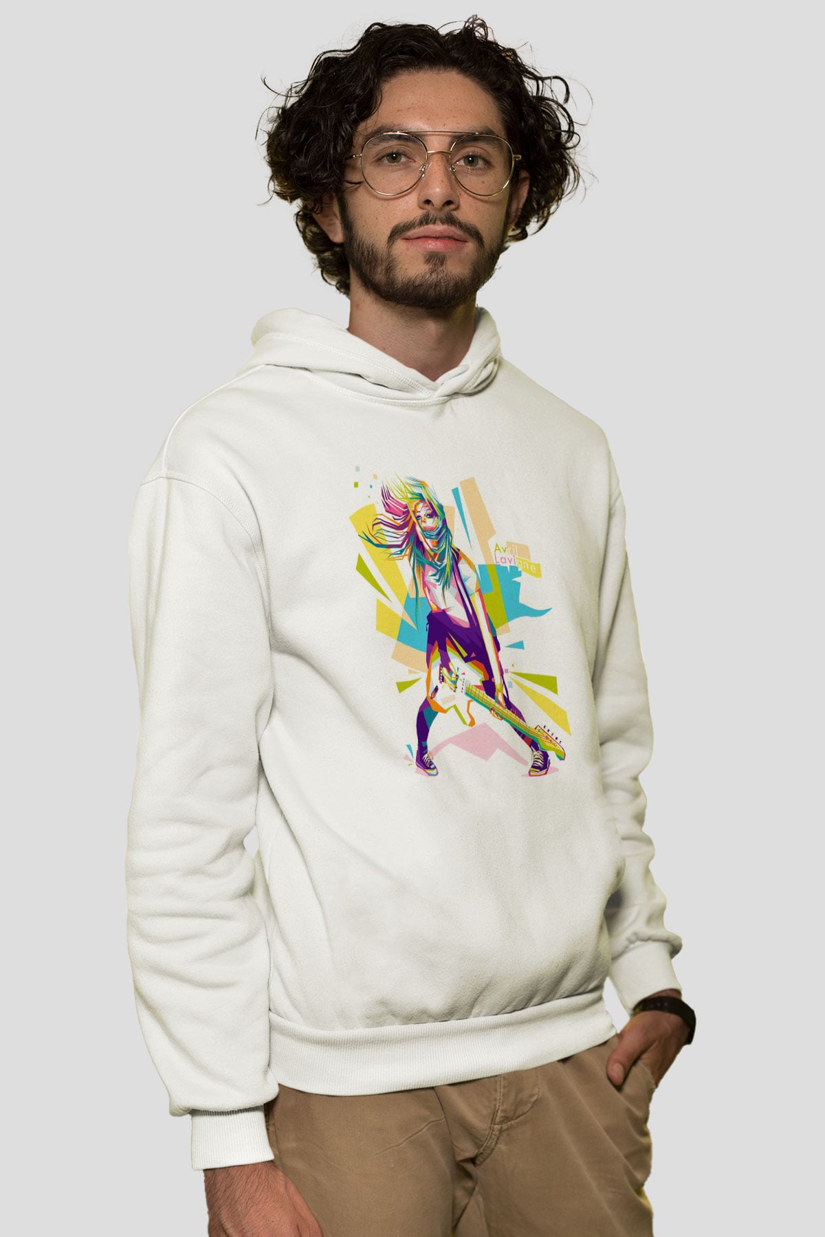 Avril Lavigne Beyaz Unisex Kapüşonlu Sweatshirt