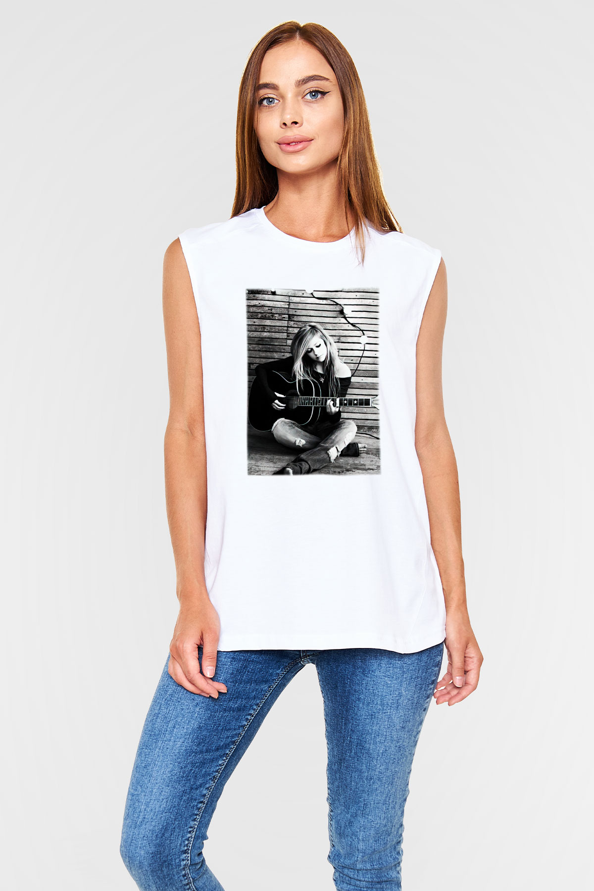 Avril Lavigne Beyaz Unisex Kolsuz Tişört
