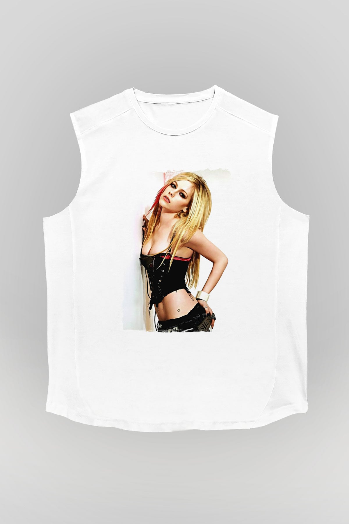 Avril Lavigne Beyaz Unisex Kolsuz Tişört