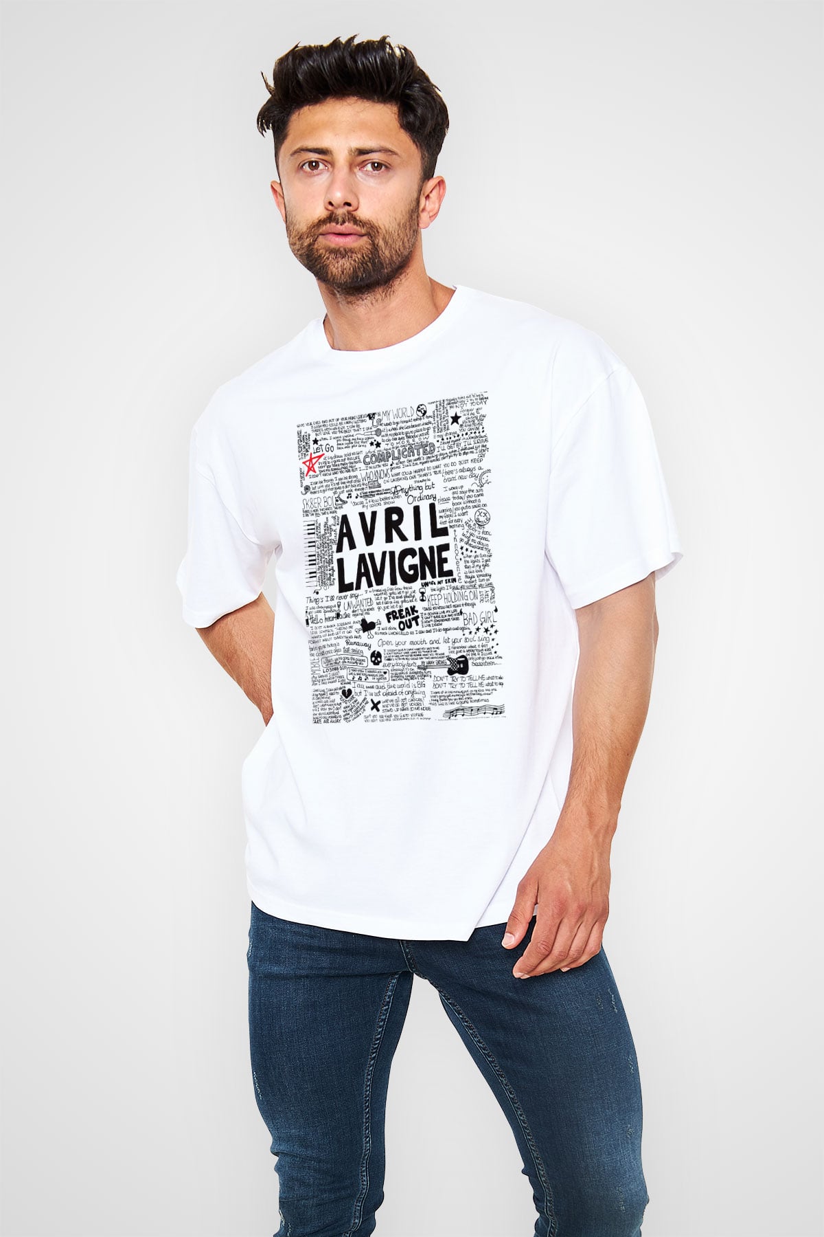 Avril Lavigne Beyaz Unisex Oversize Tişört T-Shirt