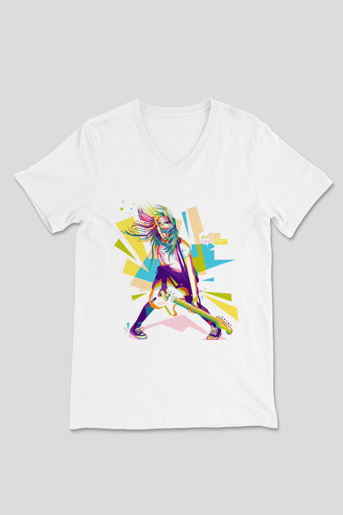 Avril Lavigne Beyaz Unisex V Yaka Tişört