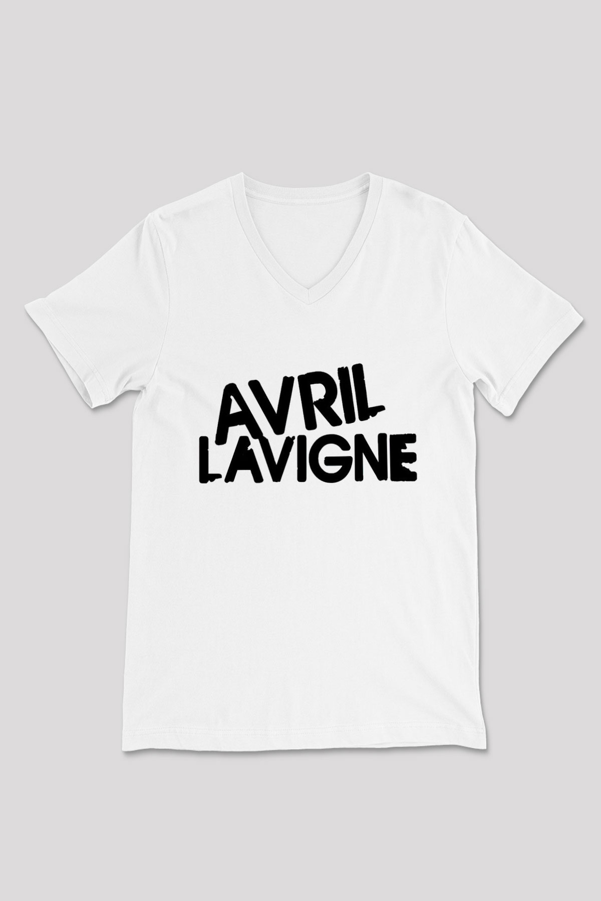 Avril Lavigne Beyaz Unisex V Yaka Tişört T-Shirt