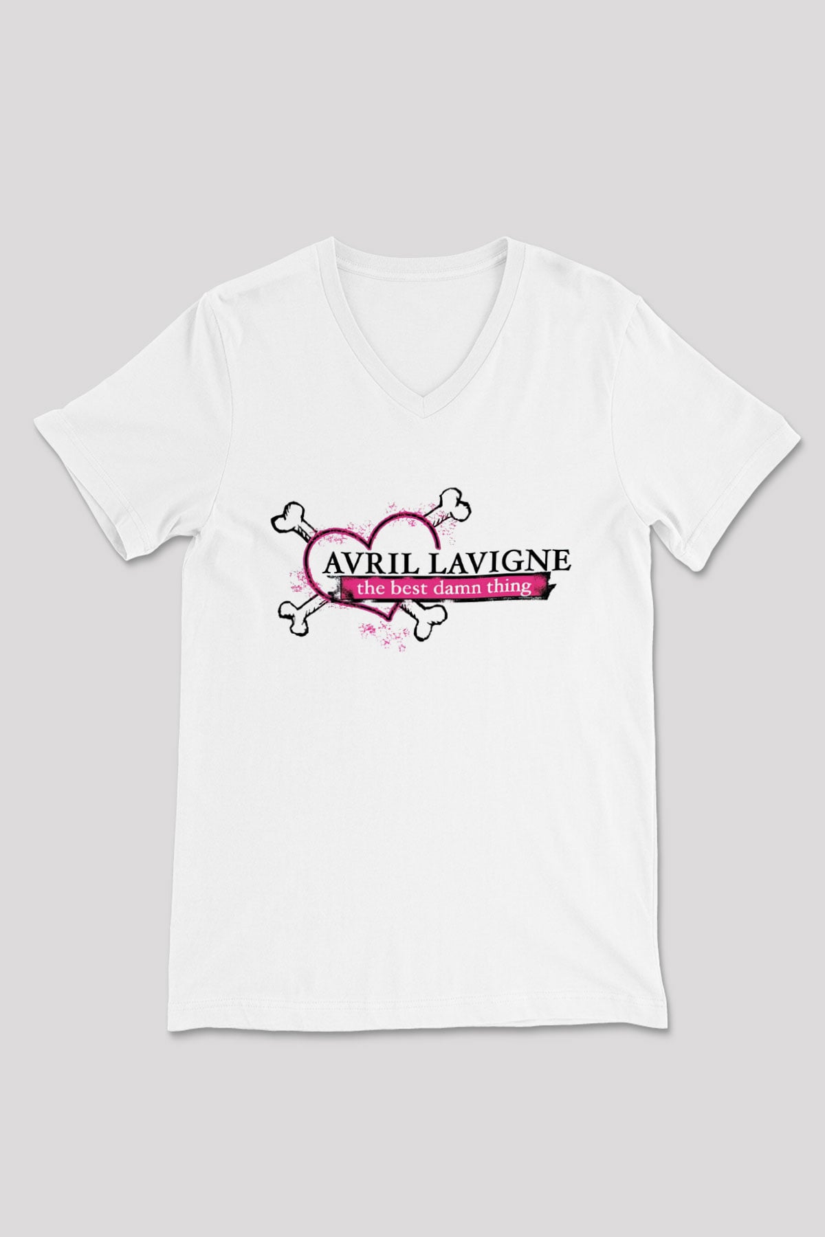 Avril Lavigne Beyaz Unisex V Yaka Tişört T-Shirt