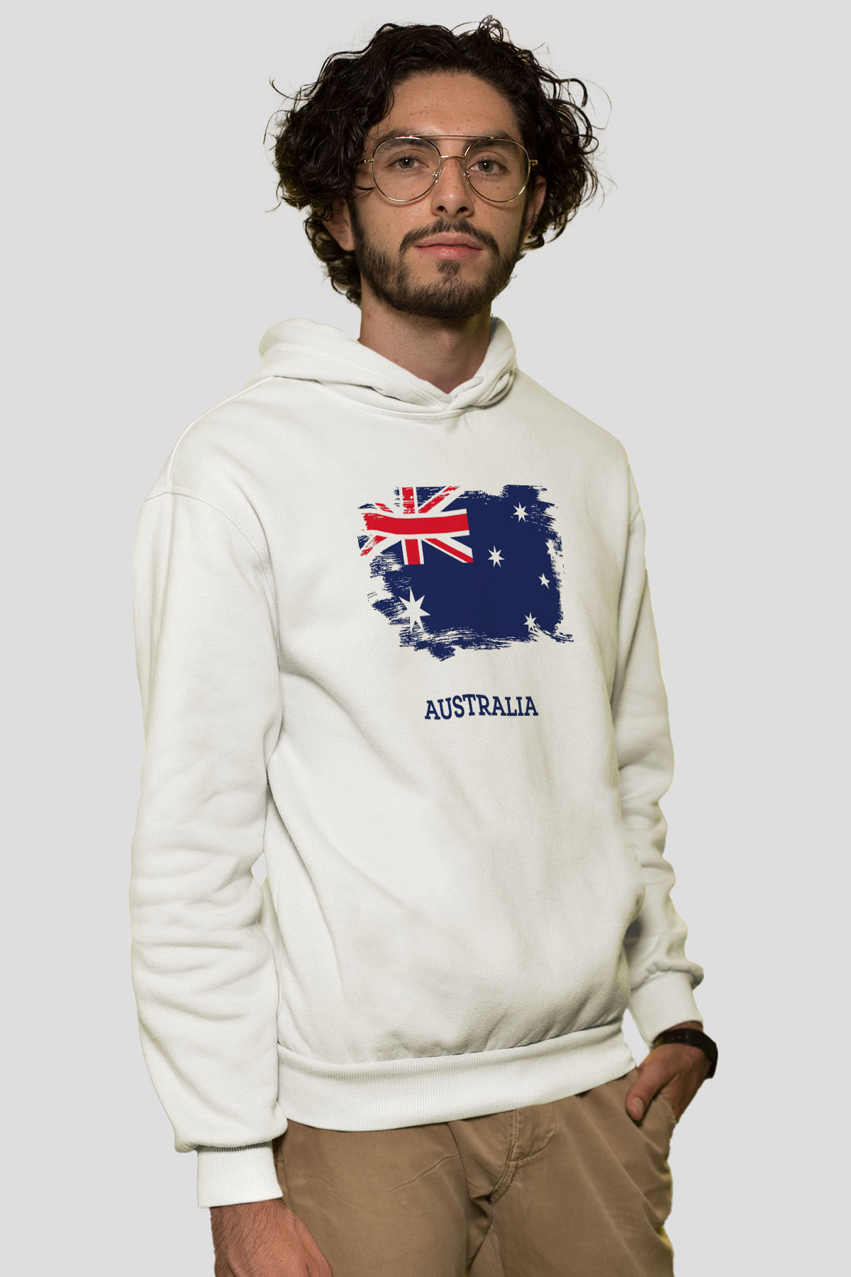 Avustralya Beyaz Unisex Kapşonlu Sweatshirt