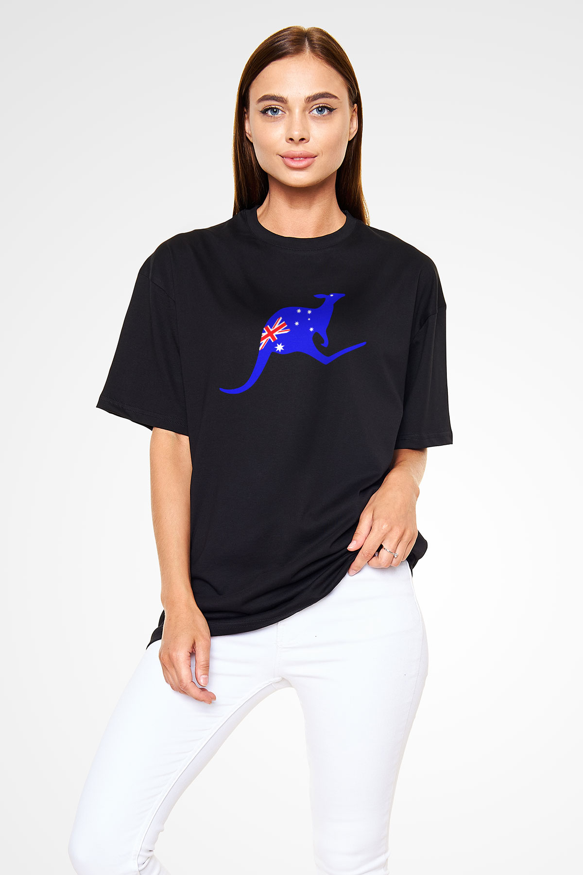 Avustralya Siyah Unisex Oversize Tişört T-Shirt