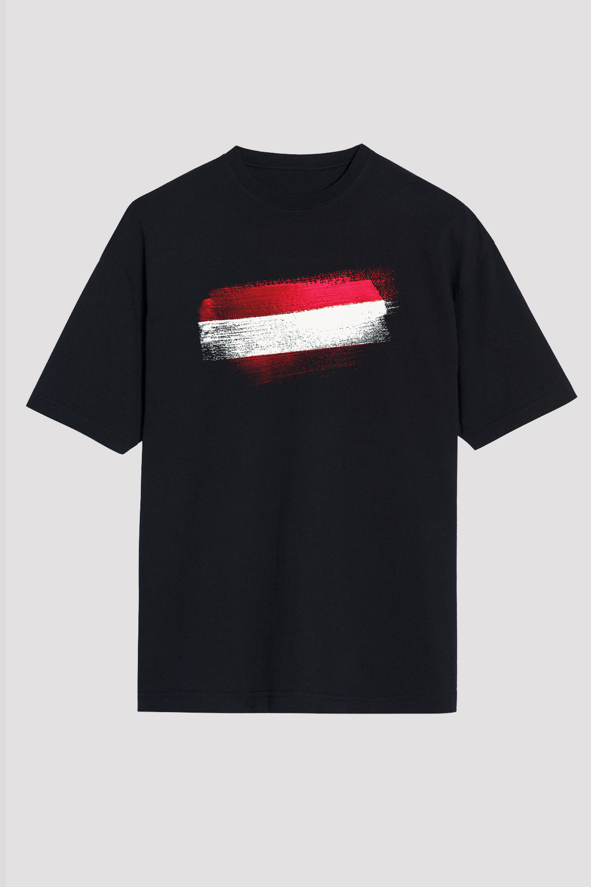 Avusturya - Austria Bayrağı Baskılı Unisex Siyah Oversize Tişört