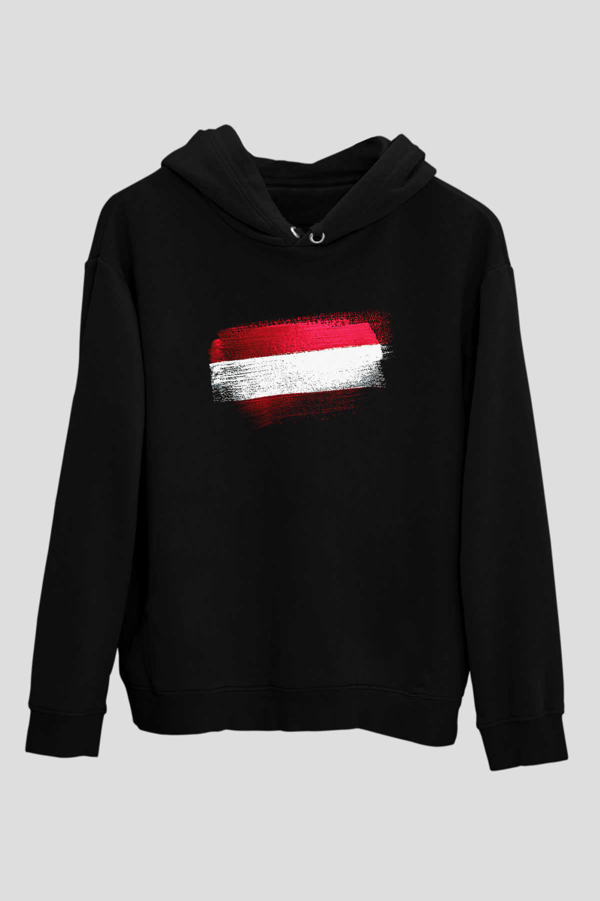 Avusturya - Austria Bayrağı Baskılı Unisex Siyah Hoodie