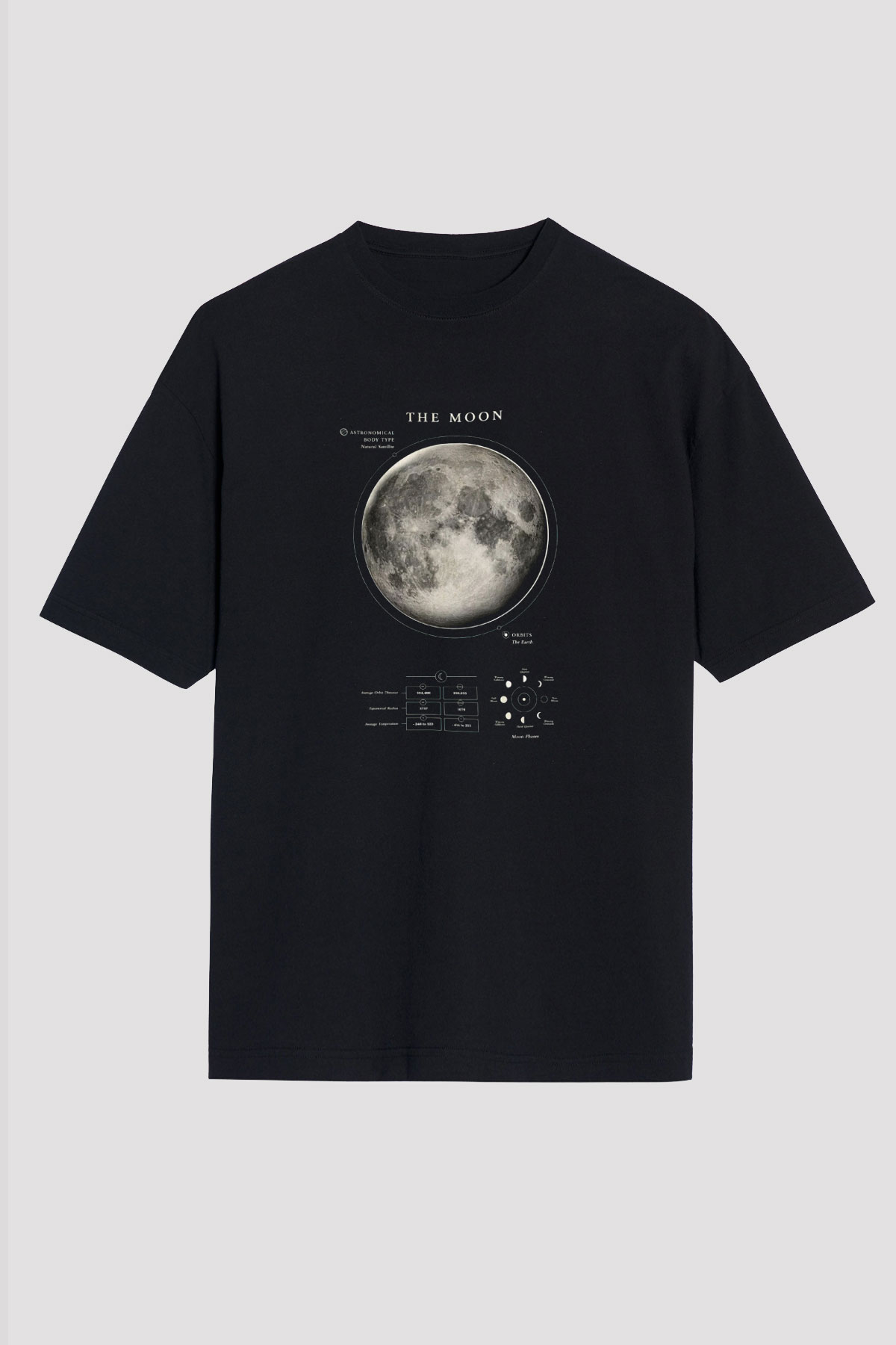Ay Fiziksel Özellikleri Baskılı Unisex Oversize Tişört - Tshirt