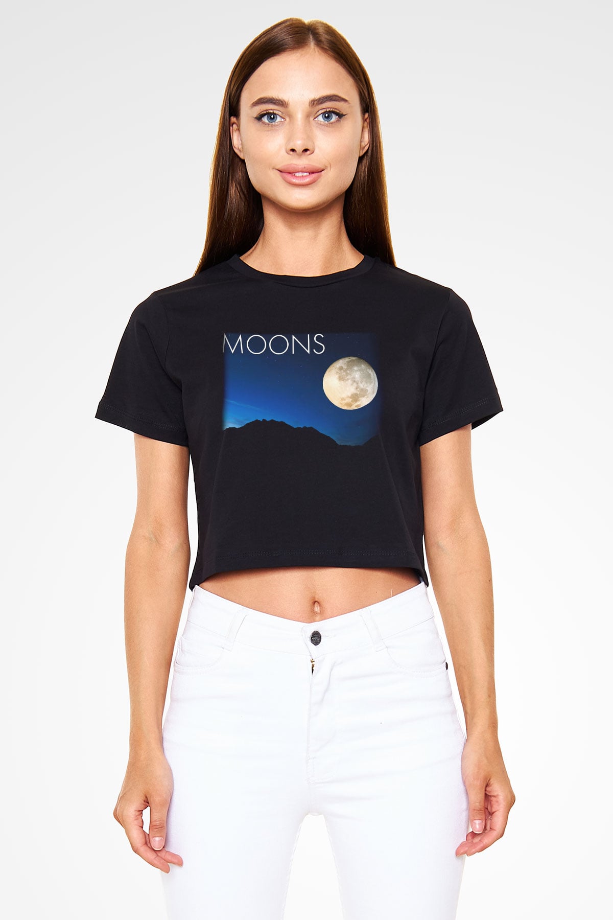 Ay Siyah Crop Top Tişört