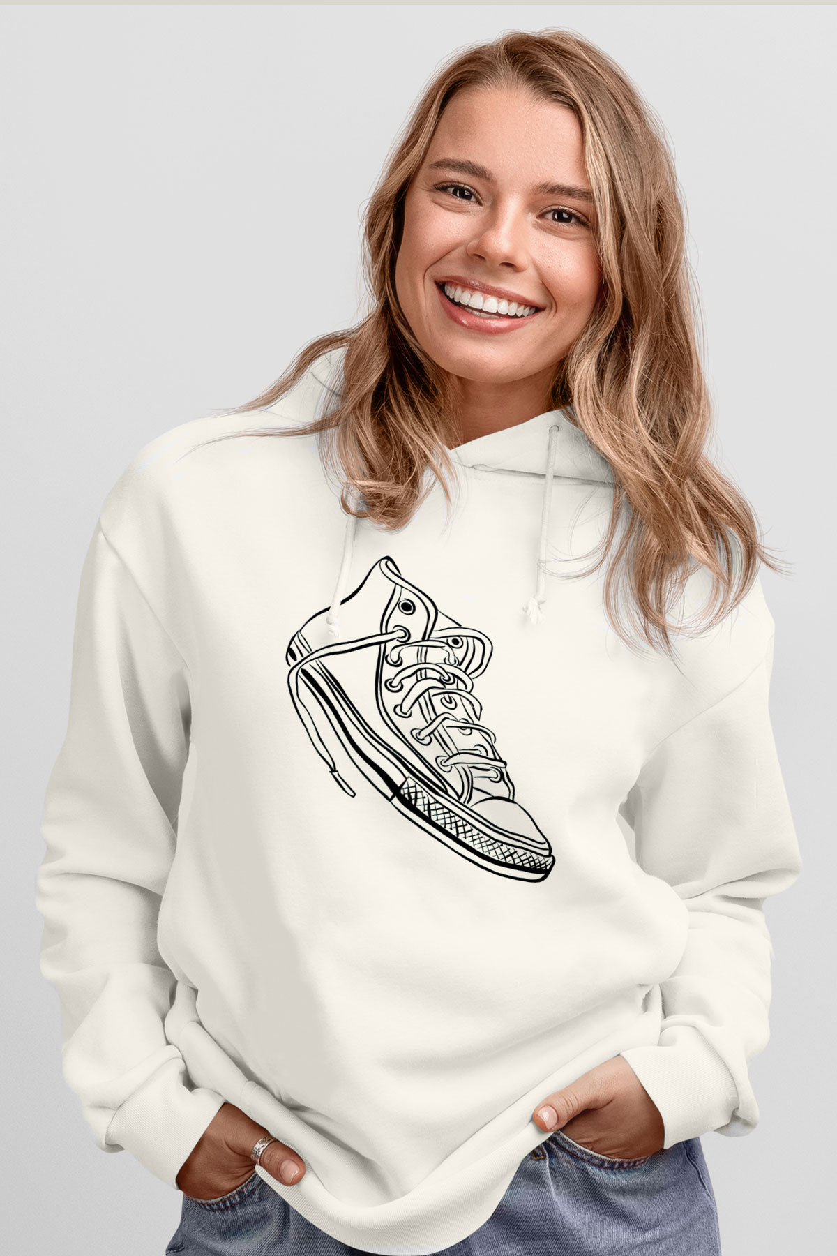 Ayakkabıcı Beyaz Unisex Kapüşonlu Sweatshirt