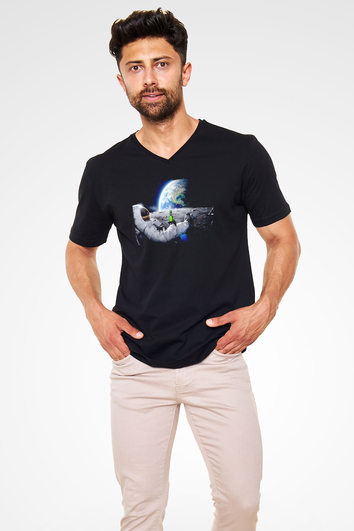 Ayda Bira Keyfi Baskılı Unisex Siyah  V Yaka Tişört