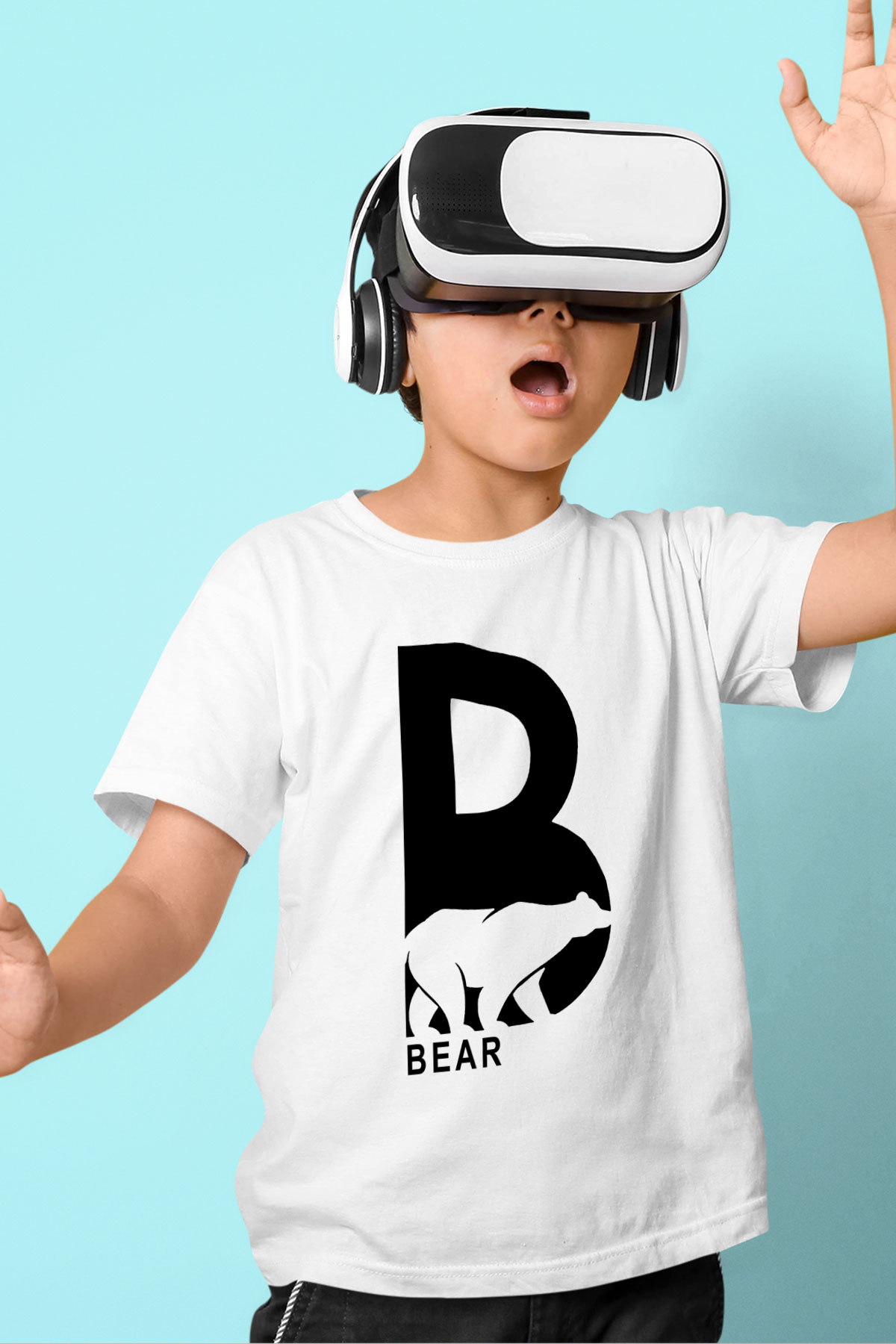Ayı Baskılı Beyaz Unisex Çocuk Tişört