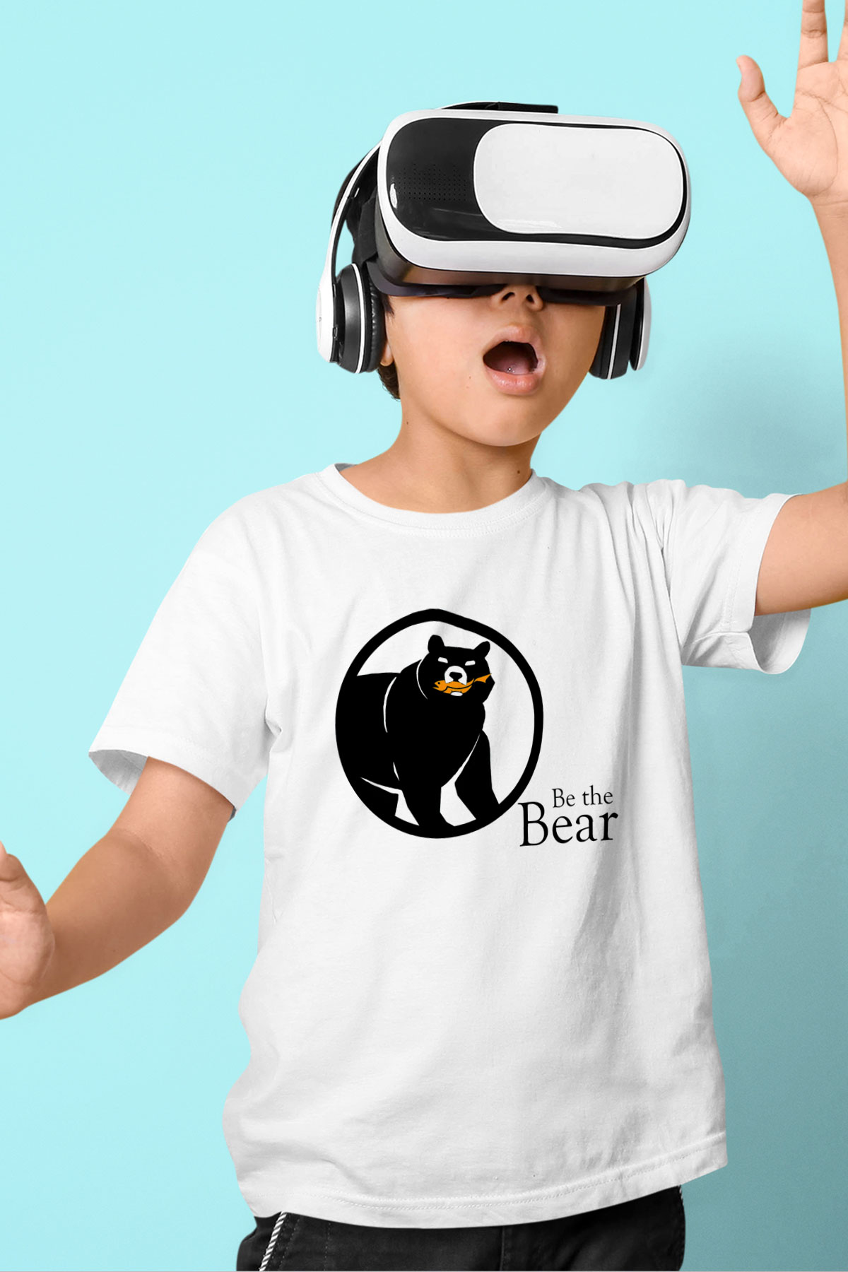 Ayı Baskılı Beyaz Unisex Çocuk Tişört