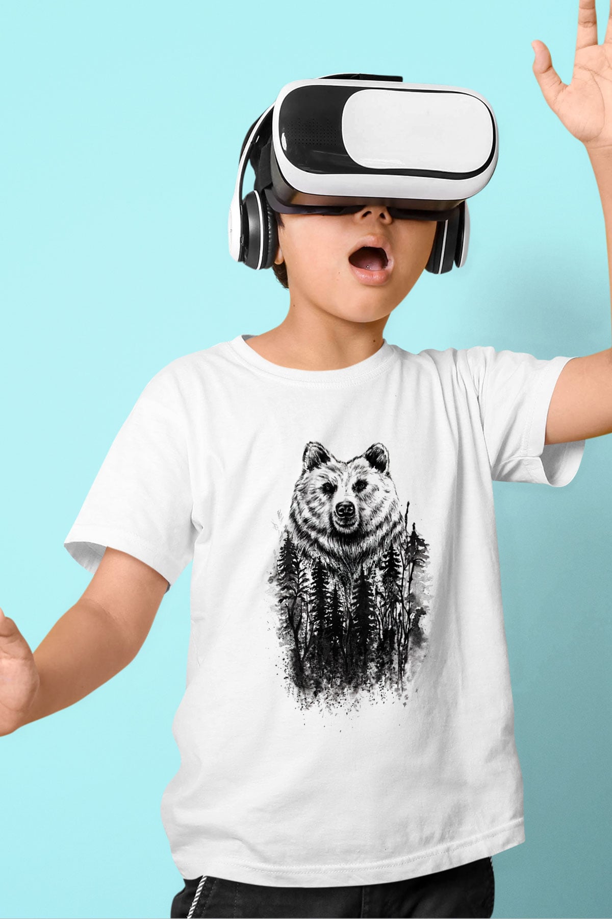 Ayı Baskılı Beyaz Unisex Çocuk Tişört