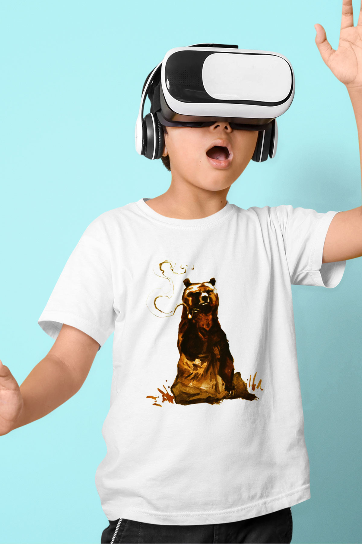 Ayı Baskılı Beyaz Unisex Çocuk Tişört