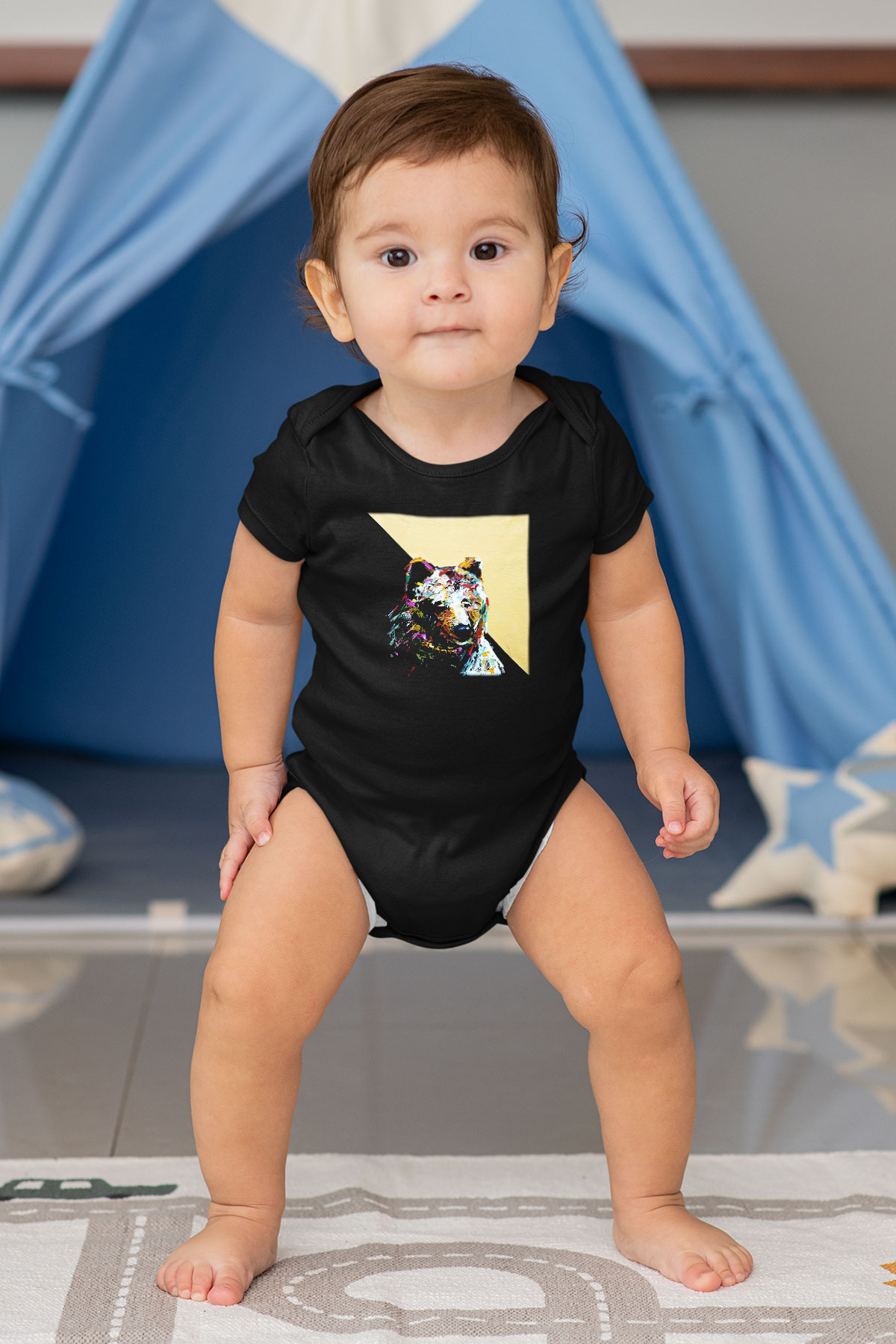 Ayı Baskılı Siyah Bebek Body - Zıbın