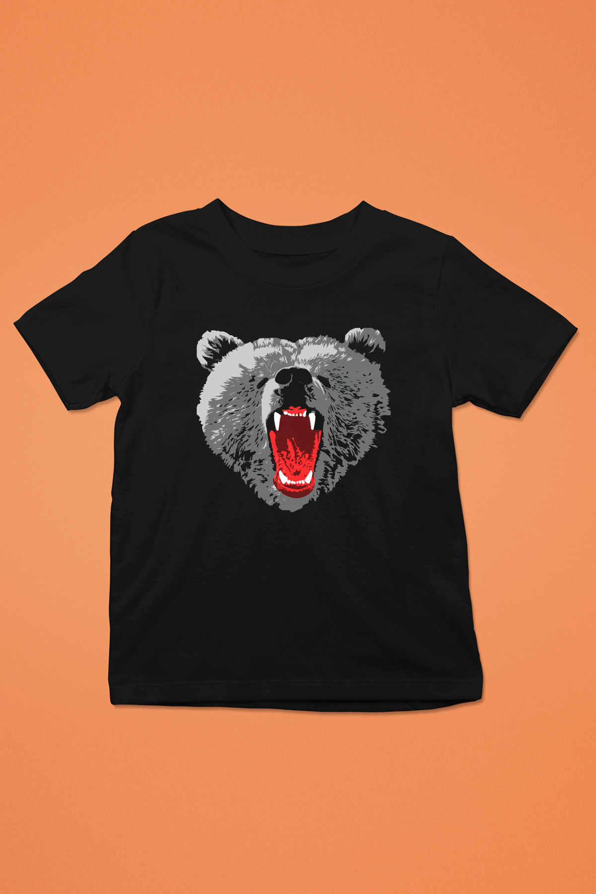Ayı Baskılı Siyah Unisex Çocuk Tişört