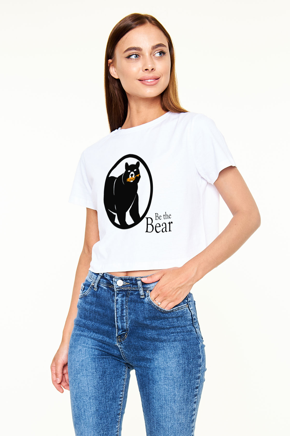 Ayı Beyaz Croptop Tişört