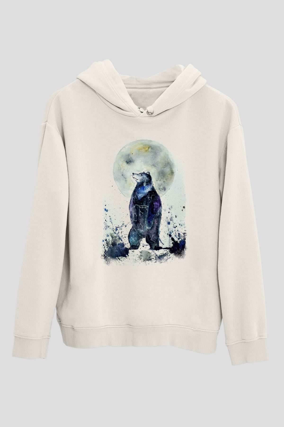Ayı Beyaz Unisex Kapşonlu Sweatshirt