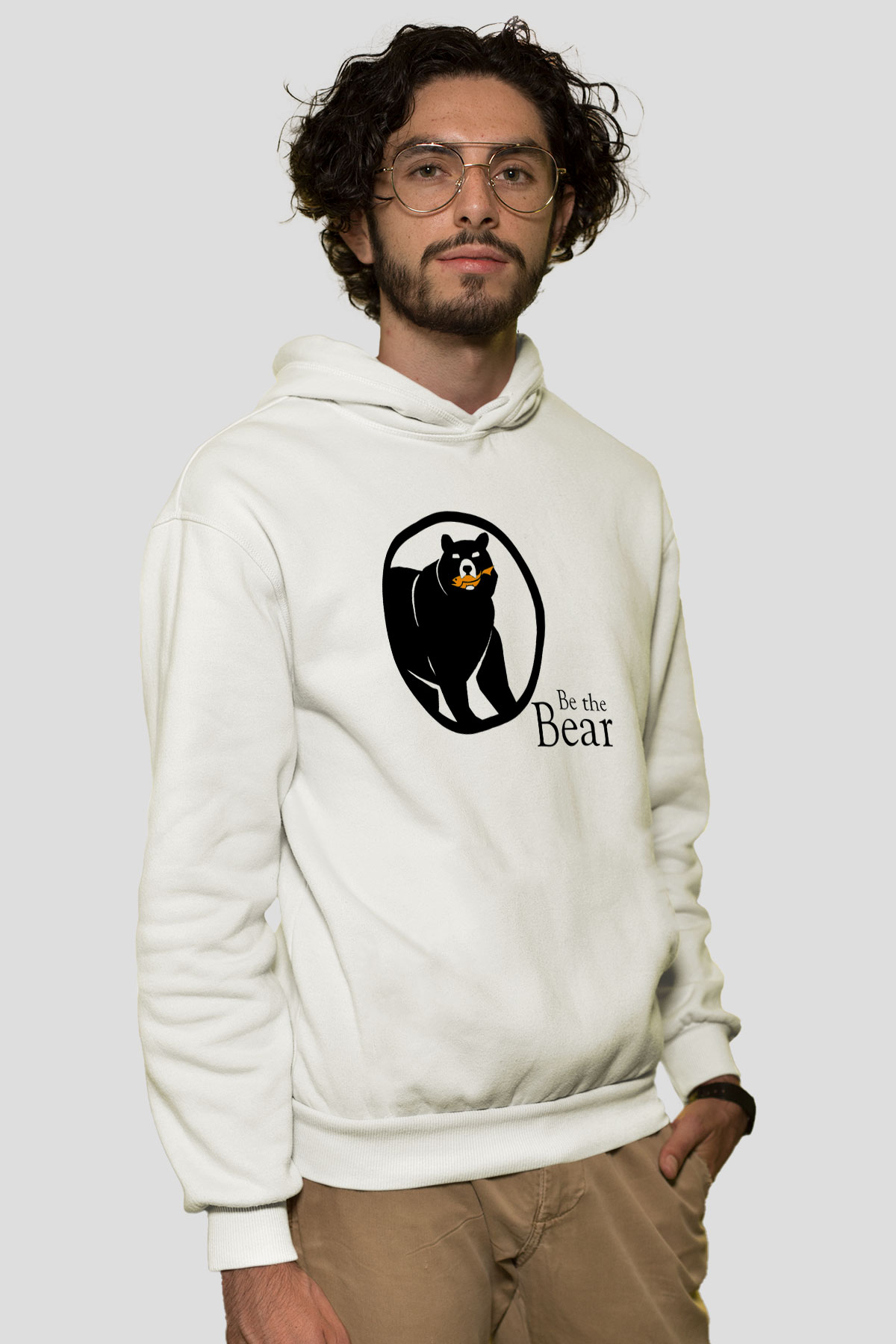 Ayı Beyaz Unisex Kapşonlu Sweatshirt