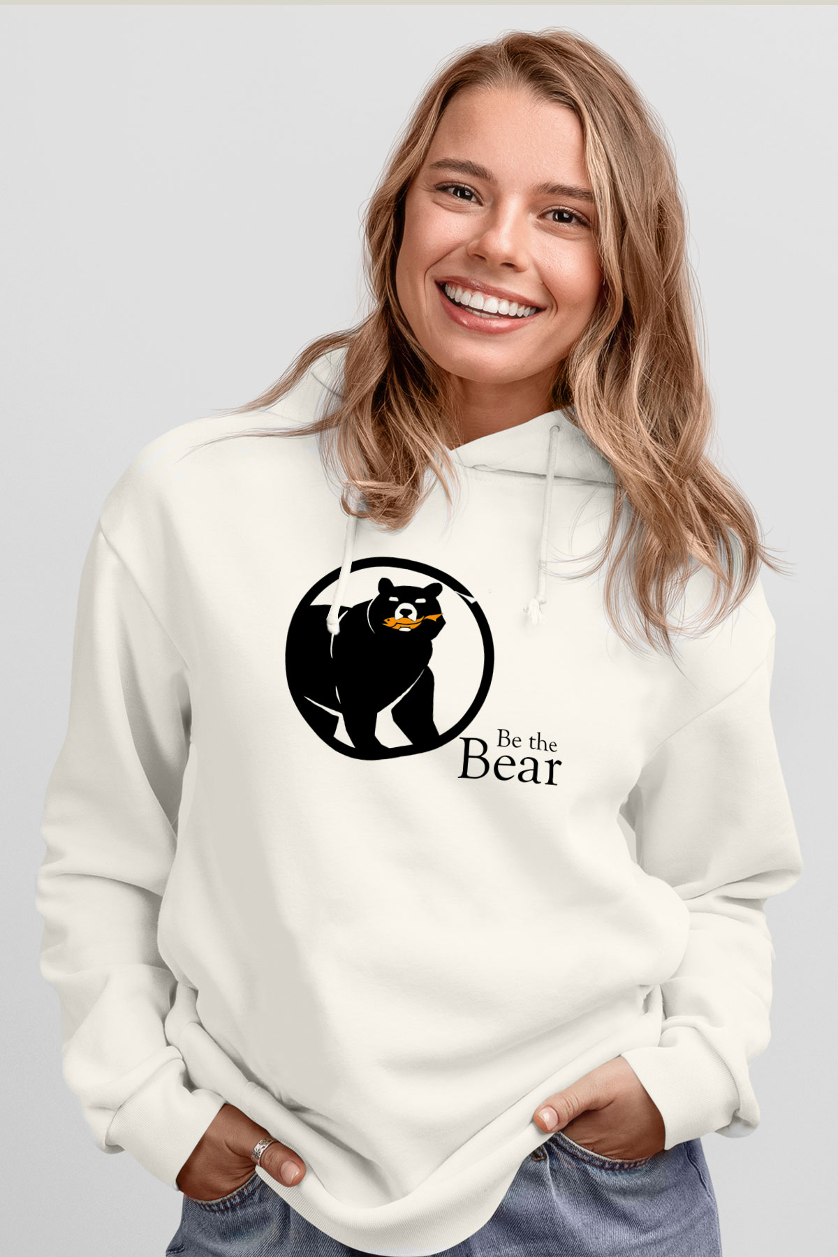 Ayı Beyaz Unisex Kapşonlu Sweatshirt