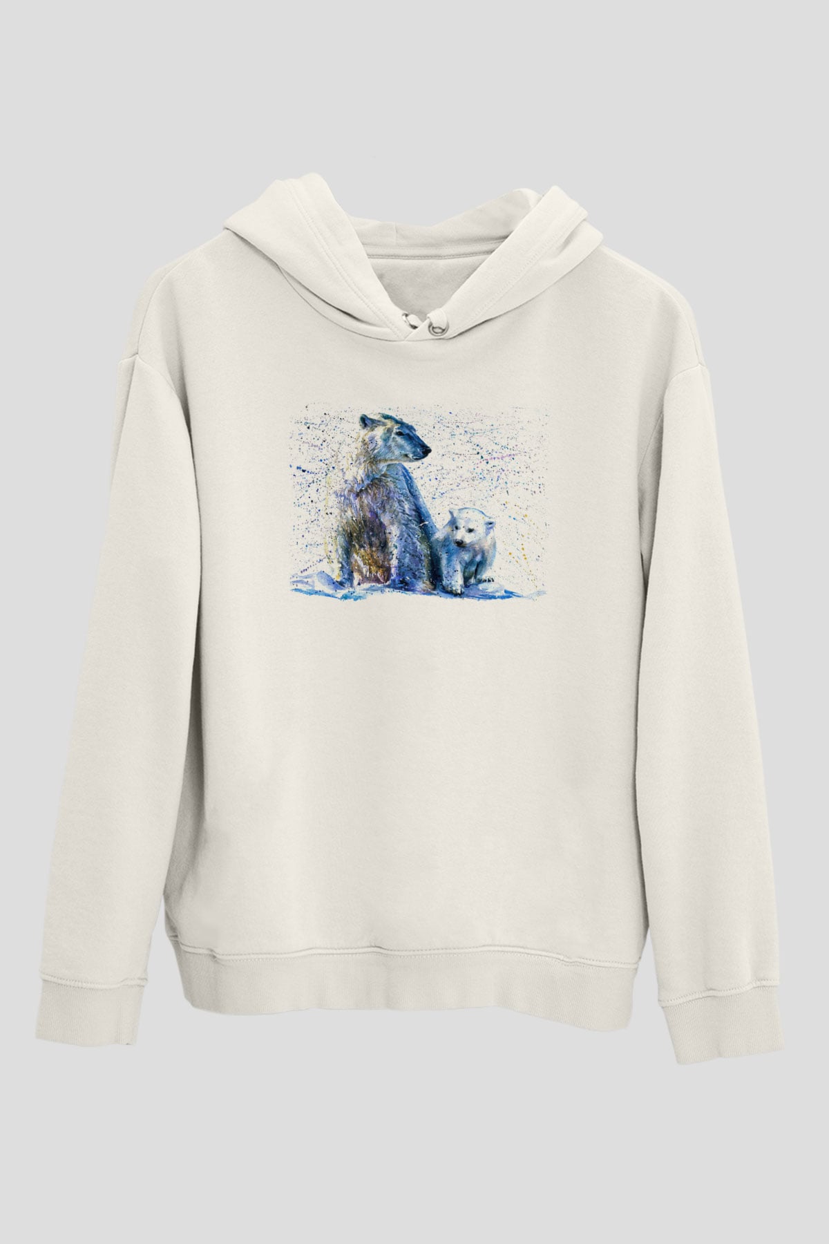 Ayı Beyaz Unisex Kapüşonlu Sweatshirt