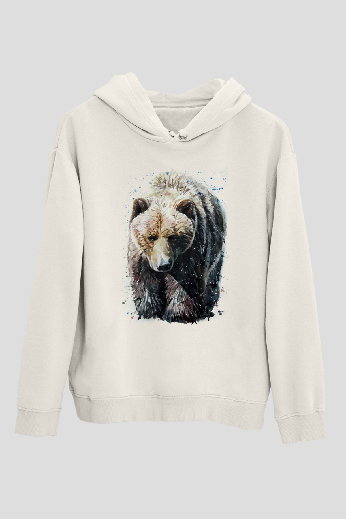 Ayı Beyaz Unisex Kapüşonlu Sweatshirt
