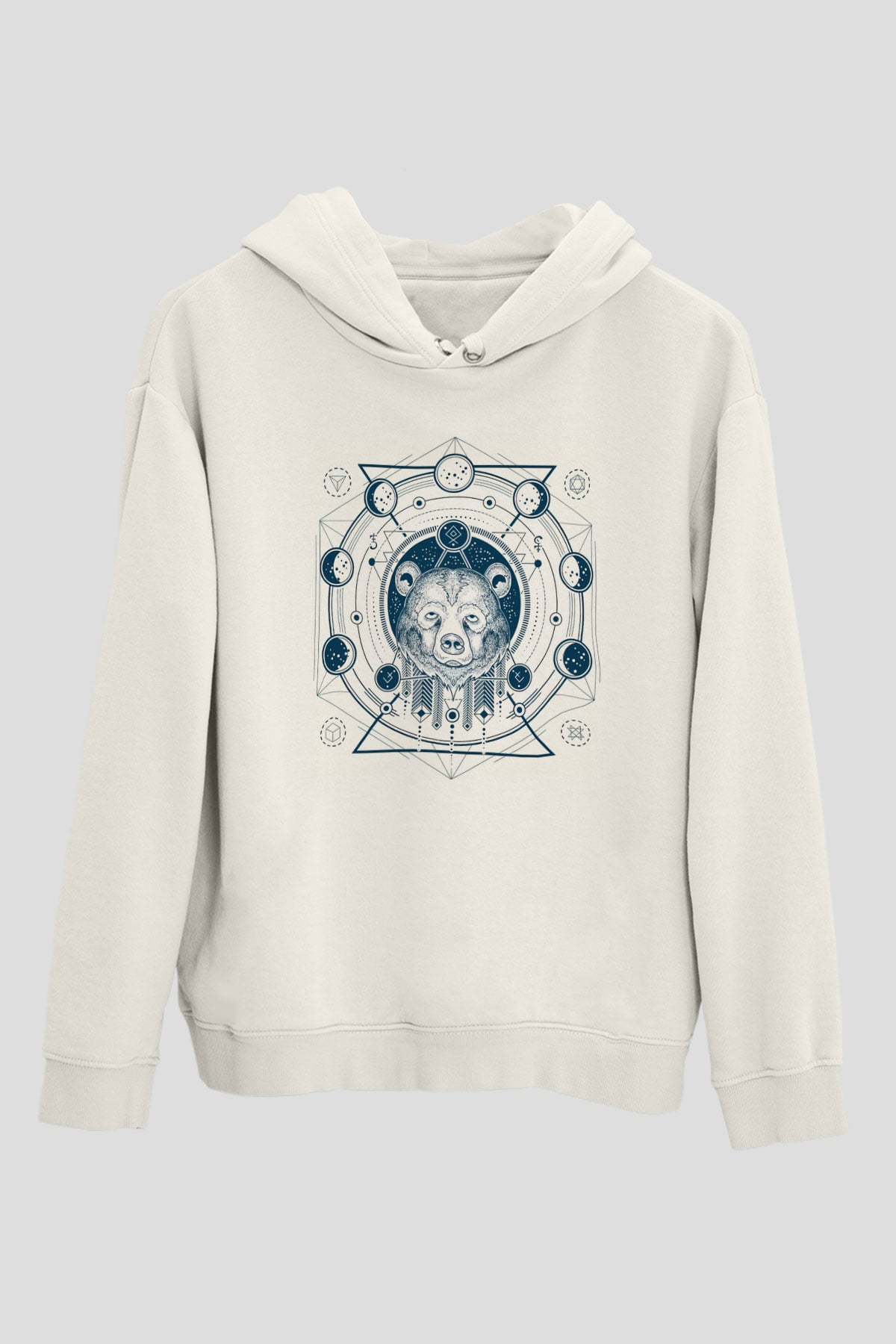 Ayı Beyaz Unisex Kapüşonlu Sweatshirt