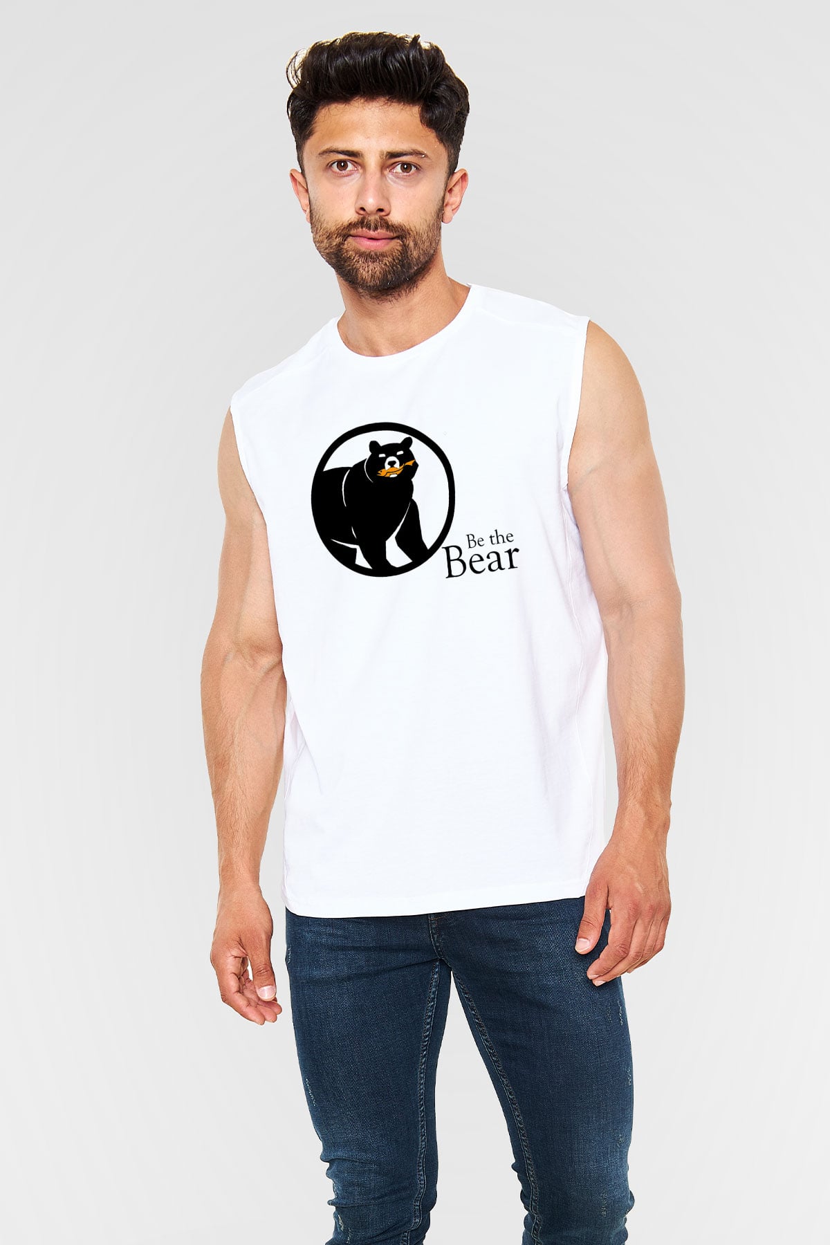 Ayı Beyaz Unisex Kolsuz Tişört