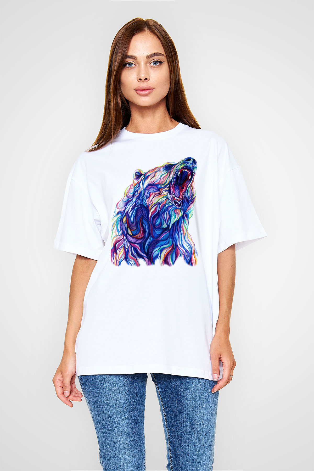 Ayı Beyaz Unisex Oversize Tişört T-Shirt