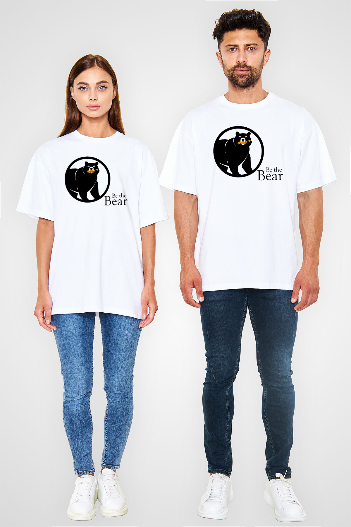 Ayı Beyaz Unisex Oversize Tişört T-Shirt