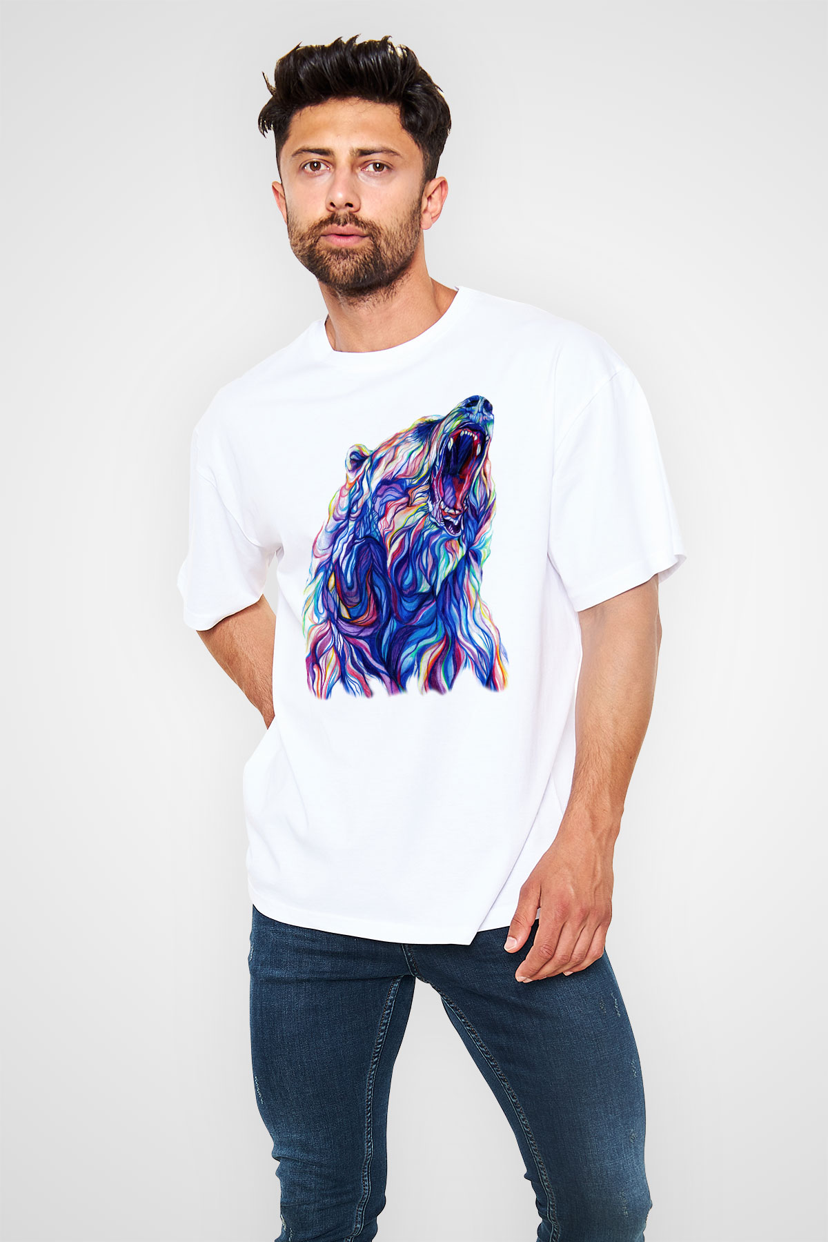 Ayı Beyaz Unisex Oversize Tişört T-Shirt