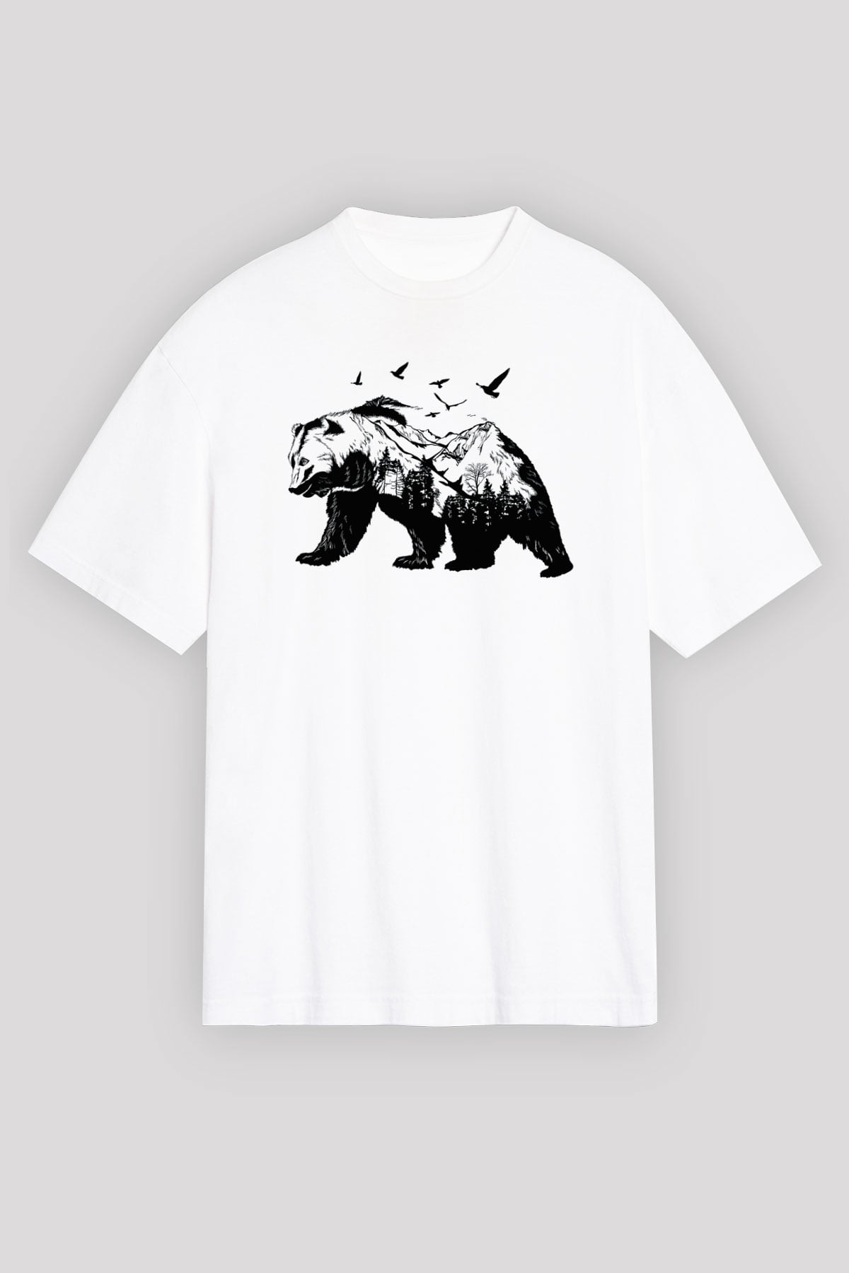 Ayı Beyaz Unisex Oversize Tişört T-Shirt