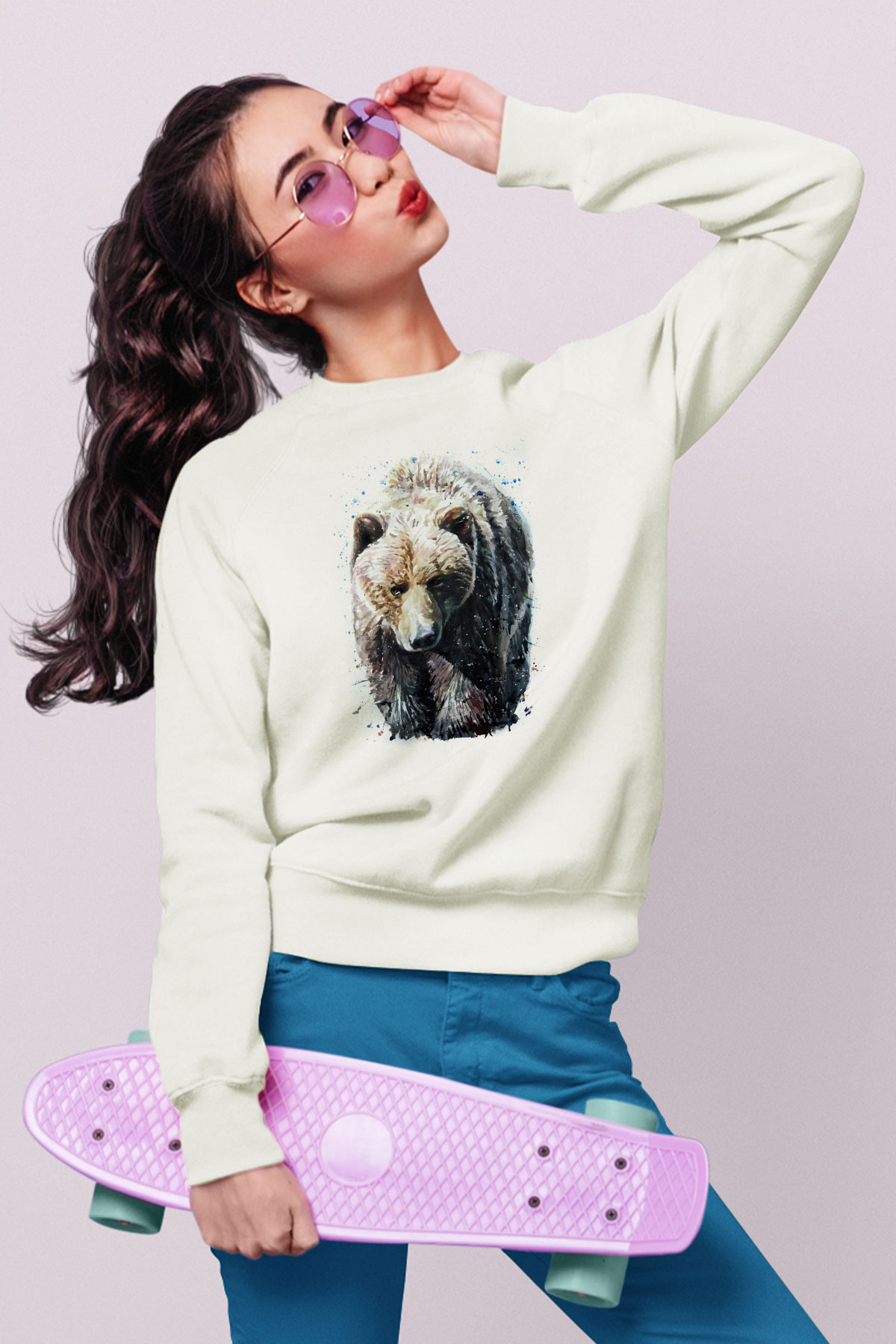 Ayı Beyaz Unisex Sweatshirt