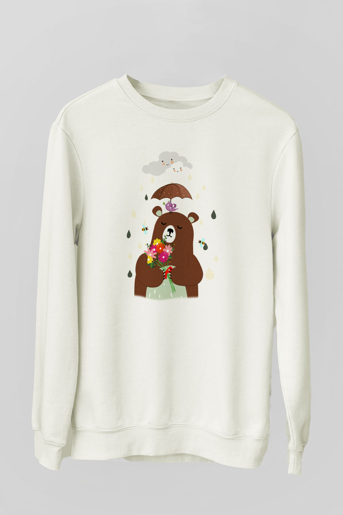 Ayı Beyaz Unisex Sweatshirt