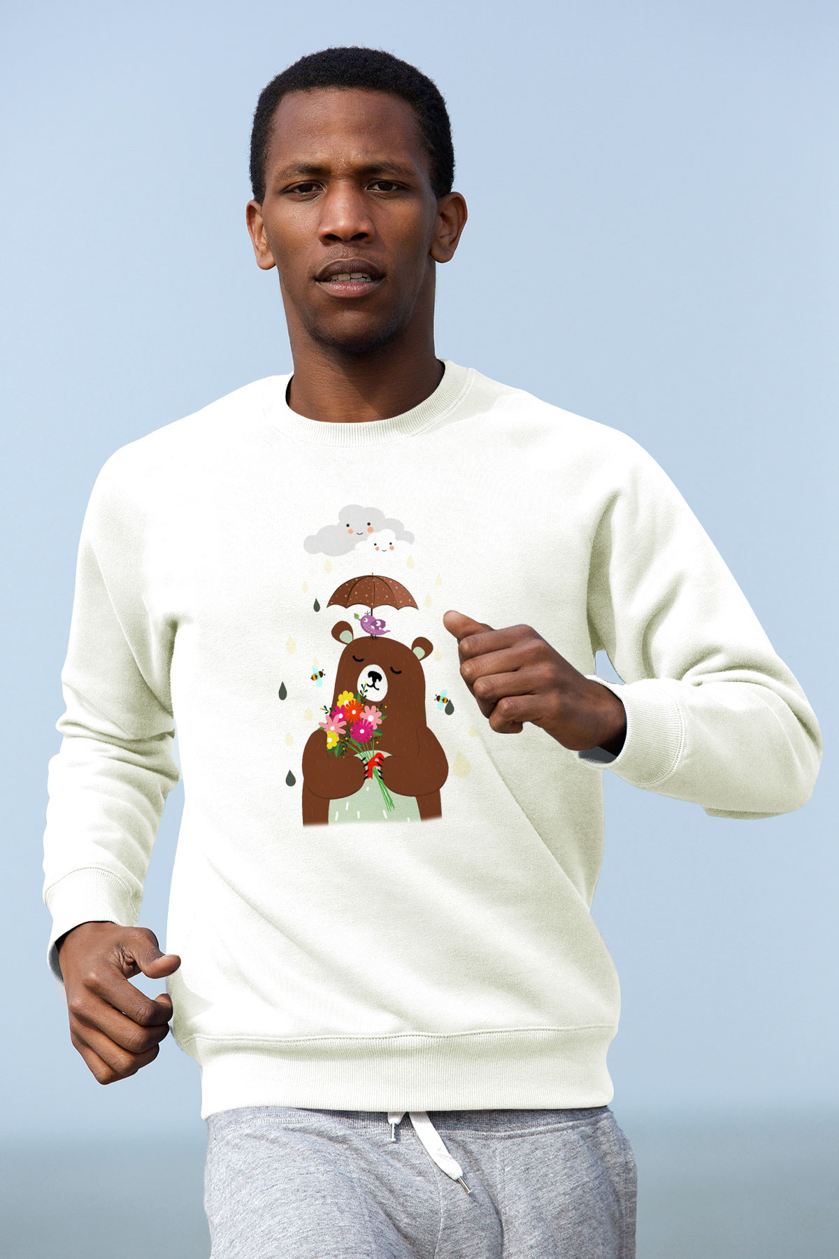 Ayı Beyaz Unisex Sweatshirt