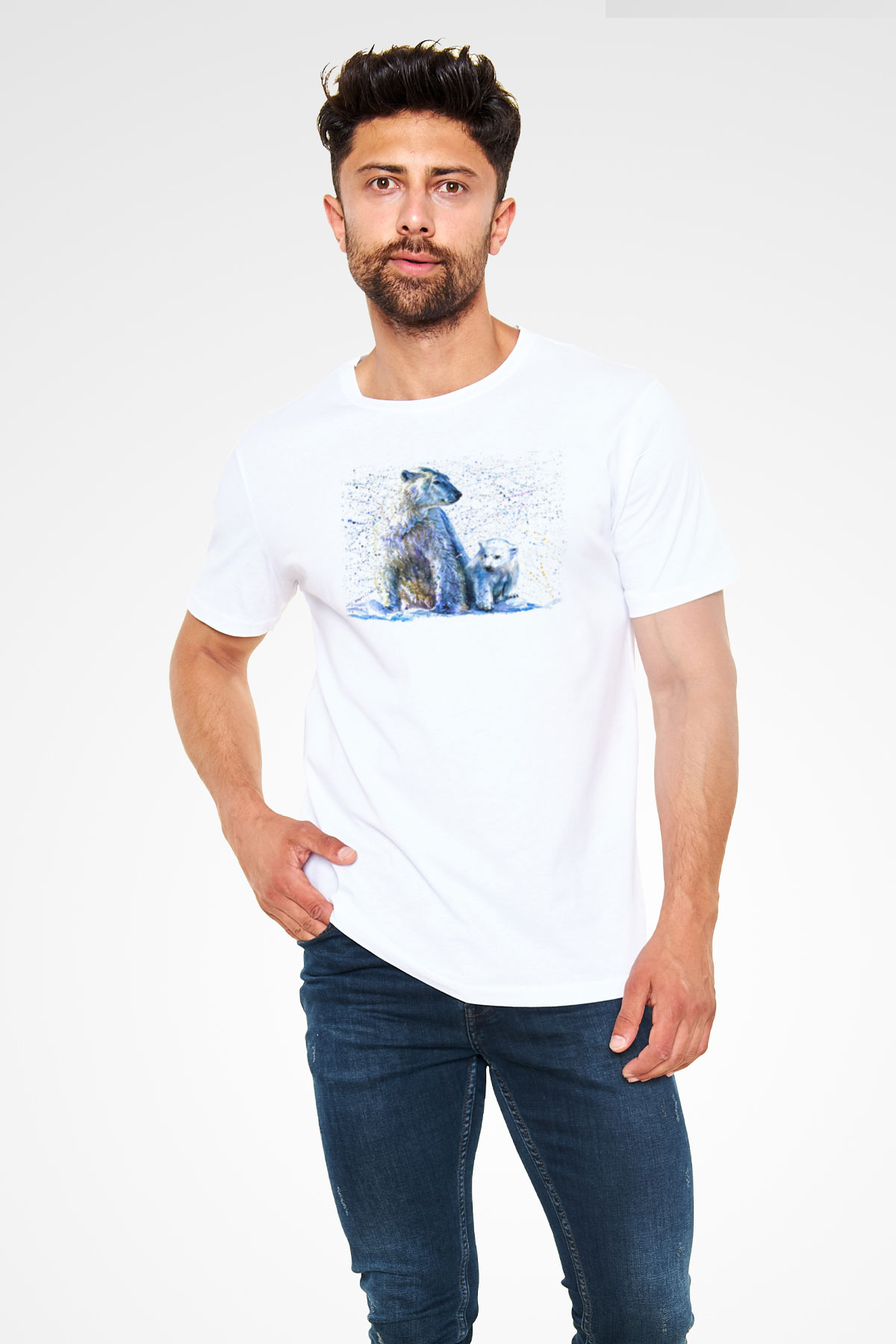 Ayı Beyaz Unisex Tişört T-Shirt - TişörtFabrikası
