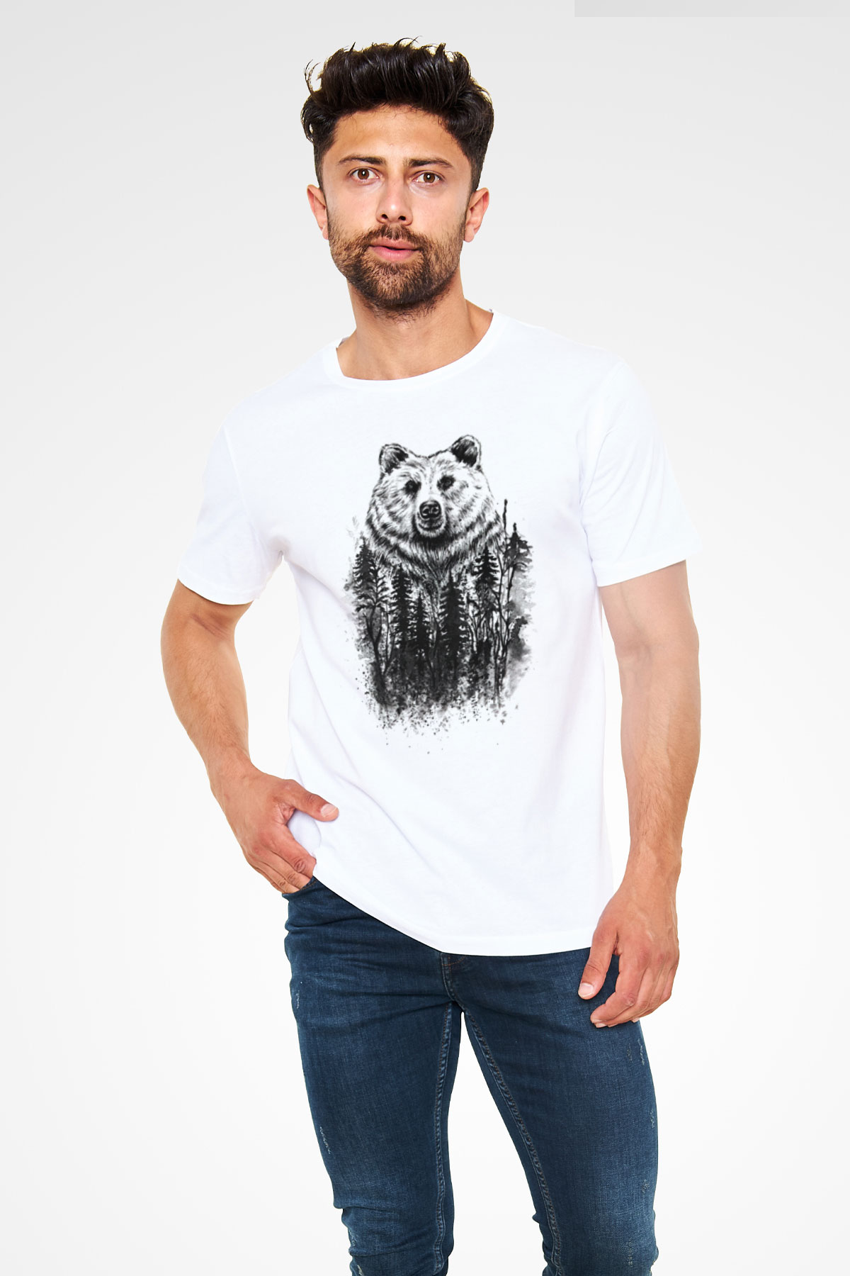 Ayı Beyaz Unisex Tişört T-Shirt - TişörtFabrikası