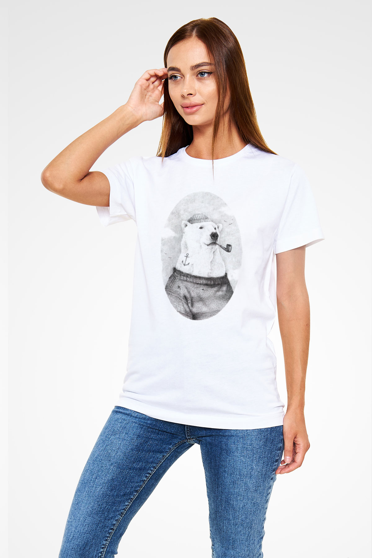 Ayı Beyaz Unisex Tişört T-Shirt - TişörtFabrikası