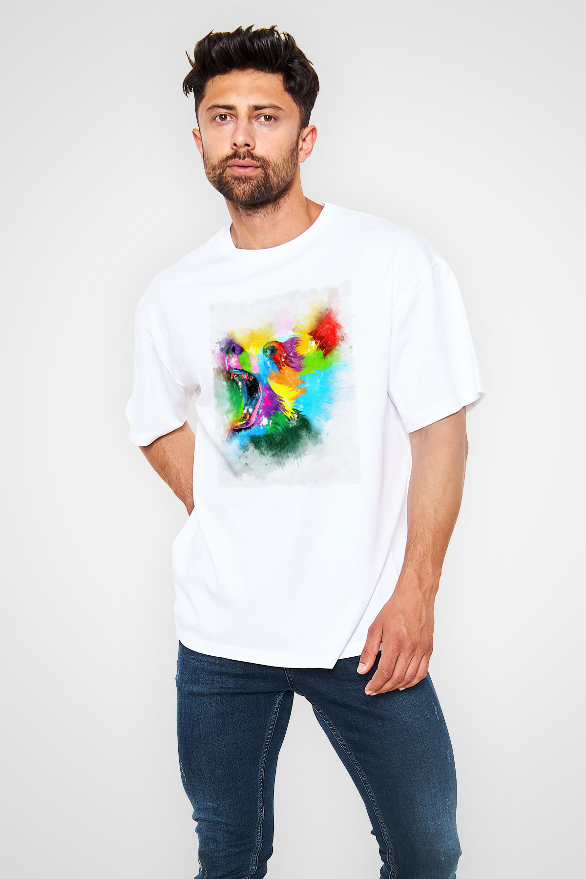 Ayı Beyaz Oversize Tişört Oversize T-shirt - TişörtFabrikası