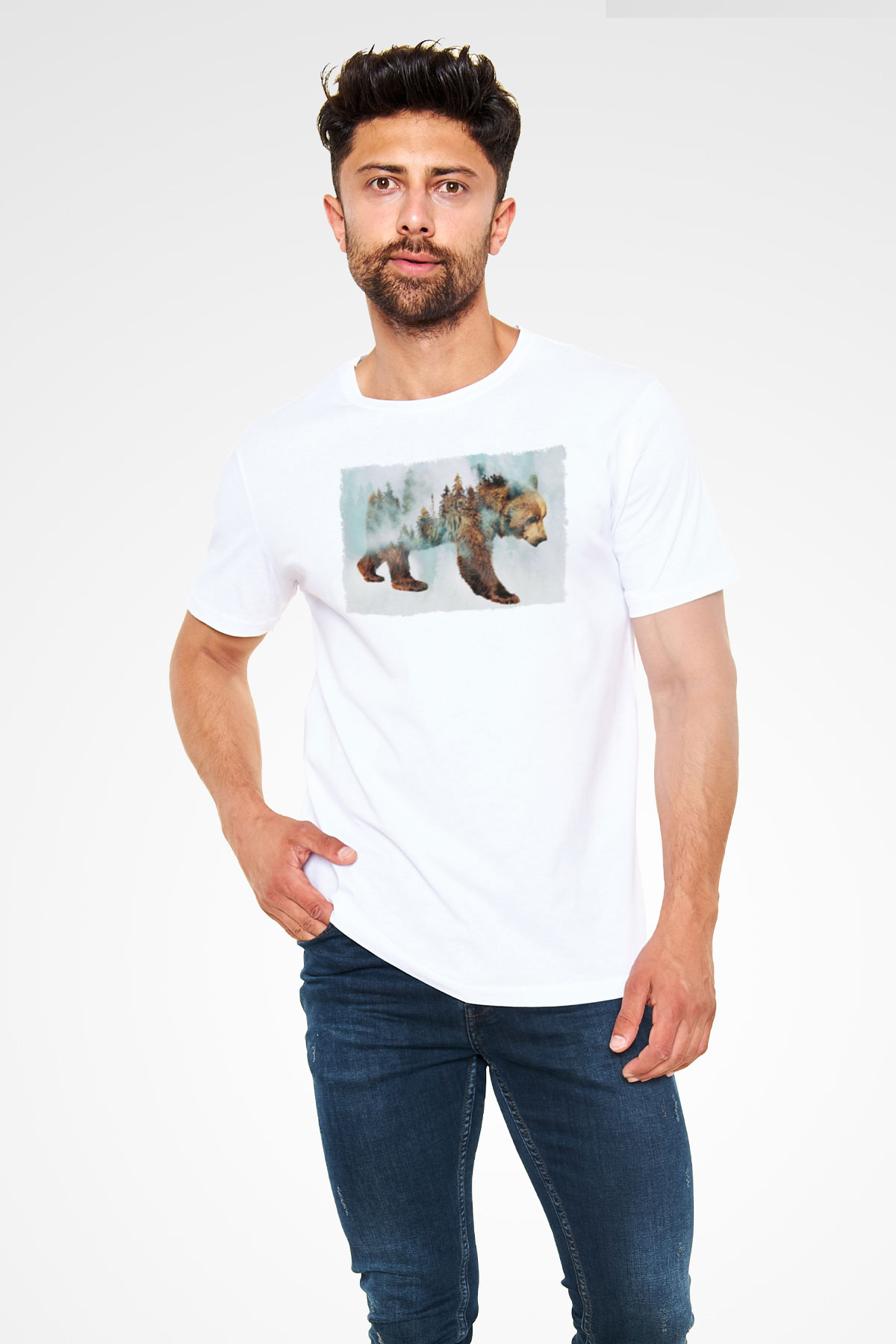 Ayı Beyaz Unisex Tişört T-Shirt - TişörtFabrikası